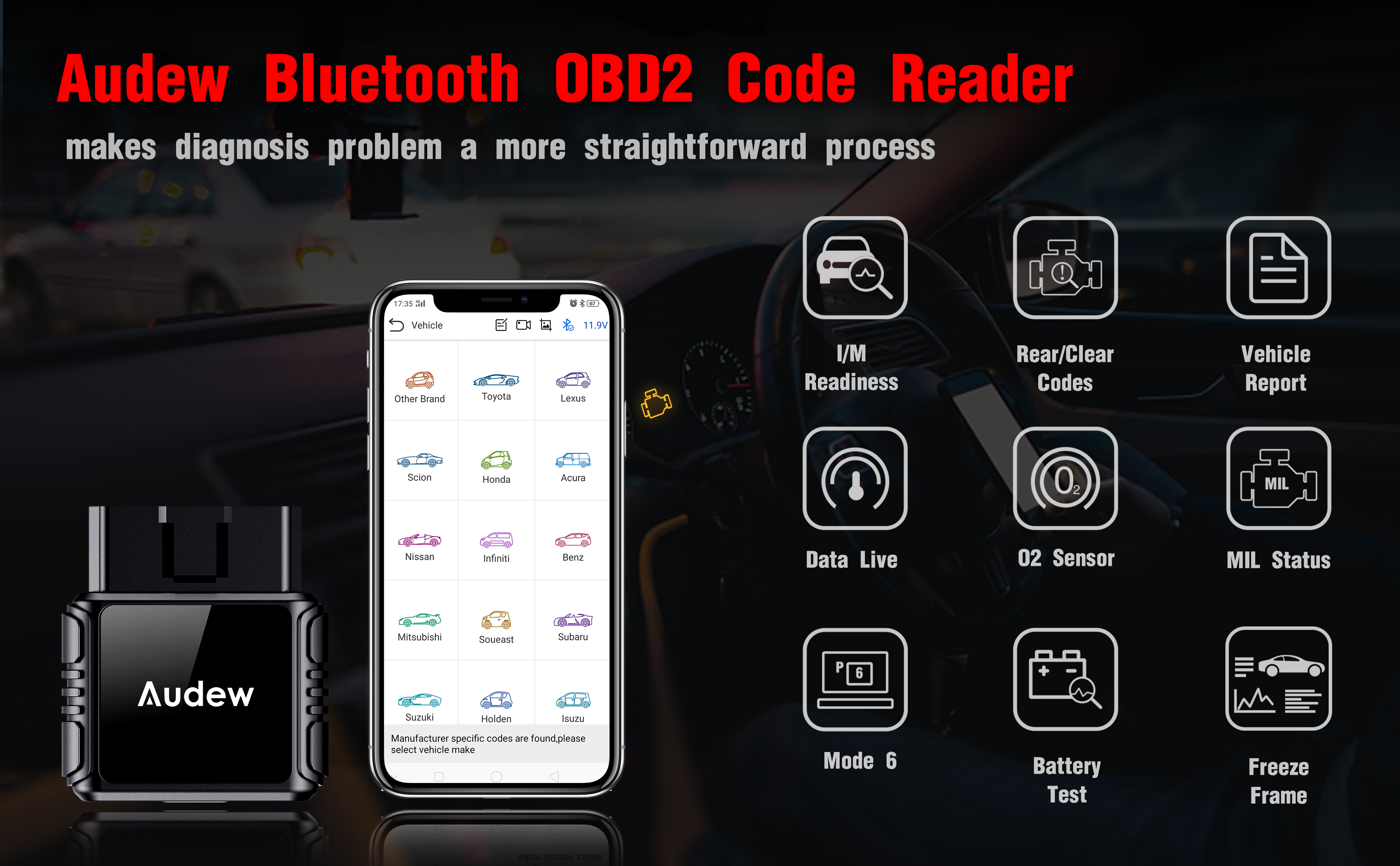  Scanner OBD2 sans Fil Bluetooth pour iOS iphone
