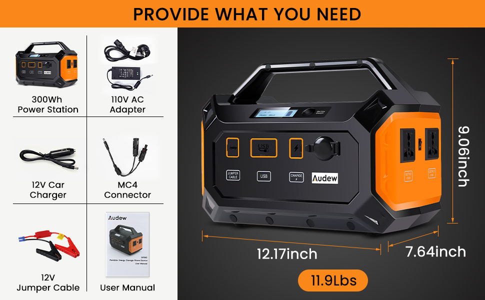Audew 81000mAh 300Wh Solar Generator Power Station with 110V/250W Pure Sine Wave AC/DC/QC 3.0 (Model: DP300)  Audew 81000mAh 300Wh Solar Generator Power Station with 110V/250W Pure Sine Wave AC/DC/QC 3.0 (Model: DP300)
