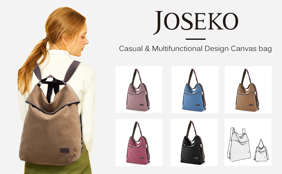 JOSEKO Fashion Backpack Purse Women Solid Leisure Shoulder Bag Multifunctional Crossbody Bag