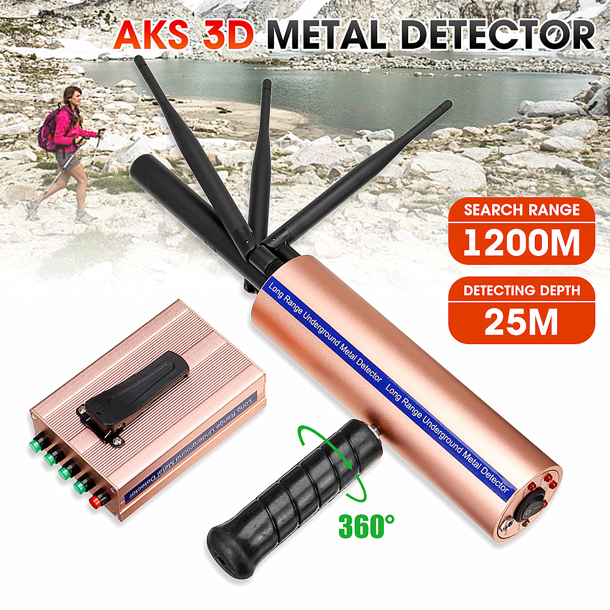AKS 3D Détecteur de métal Long Range portable Haute Performance Détecteur de métal 