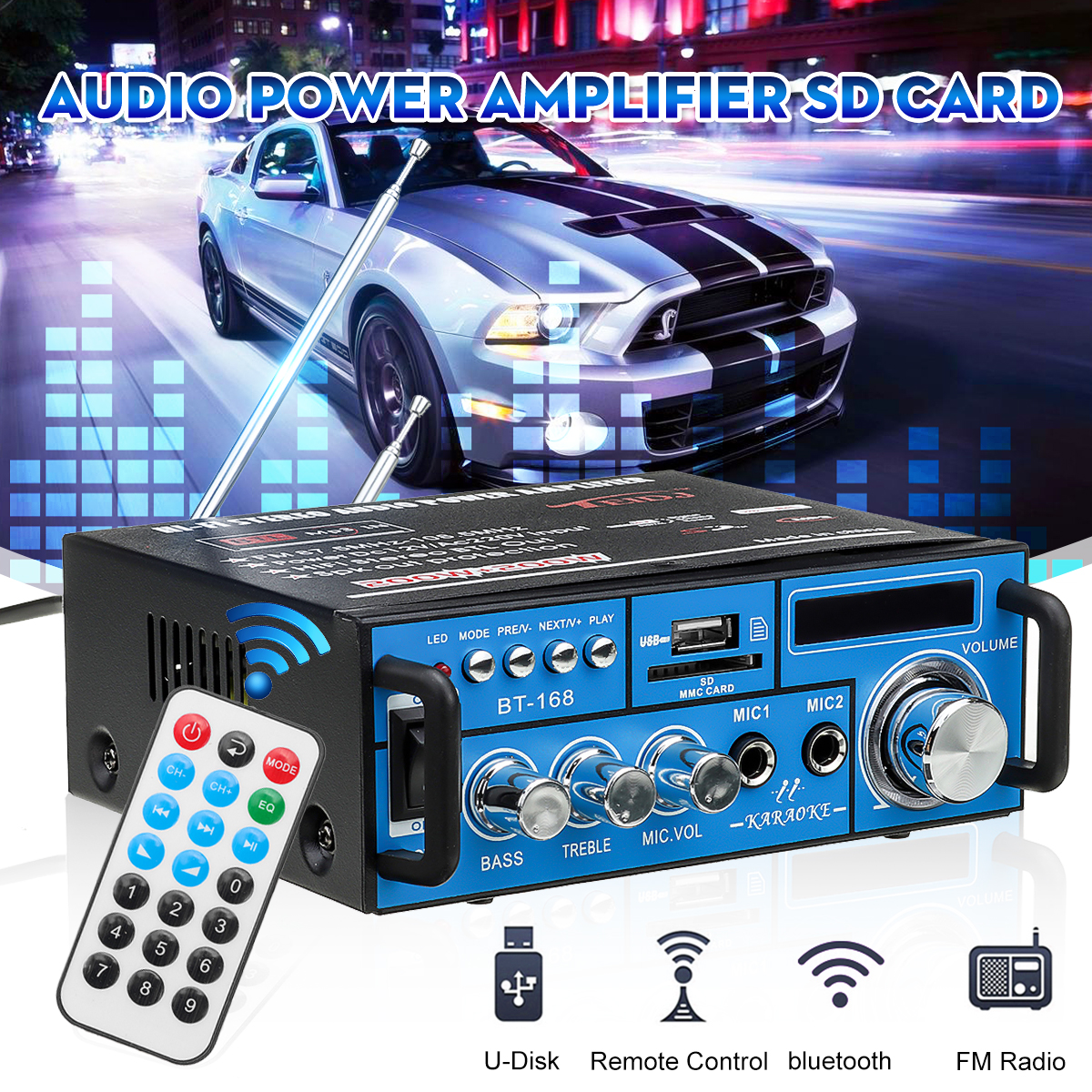 TEMPSA 400W Amplificateur Audio Stéréo Karaoké HiFi Bluetooth Ampli FM