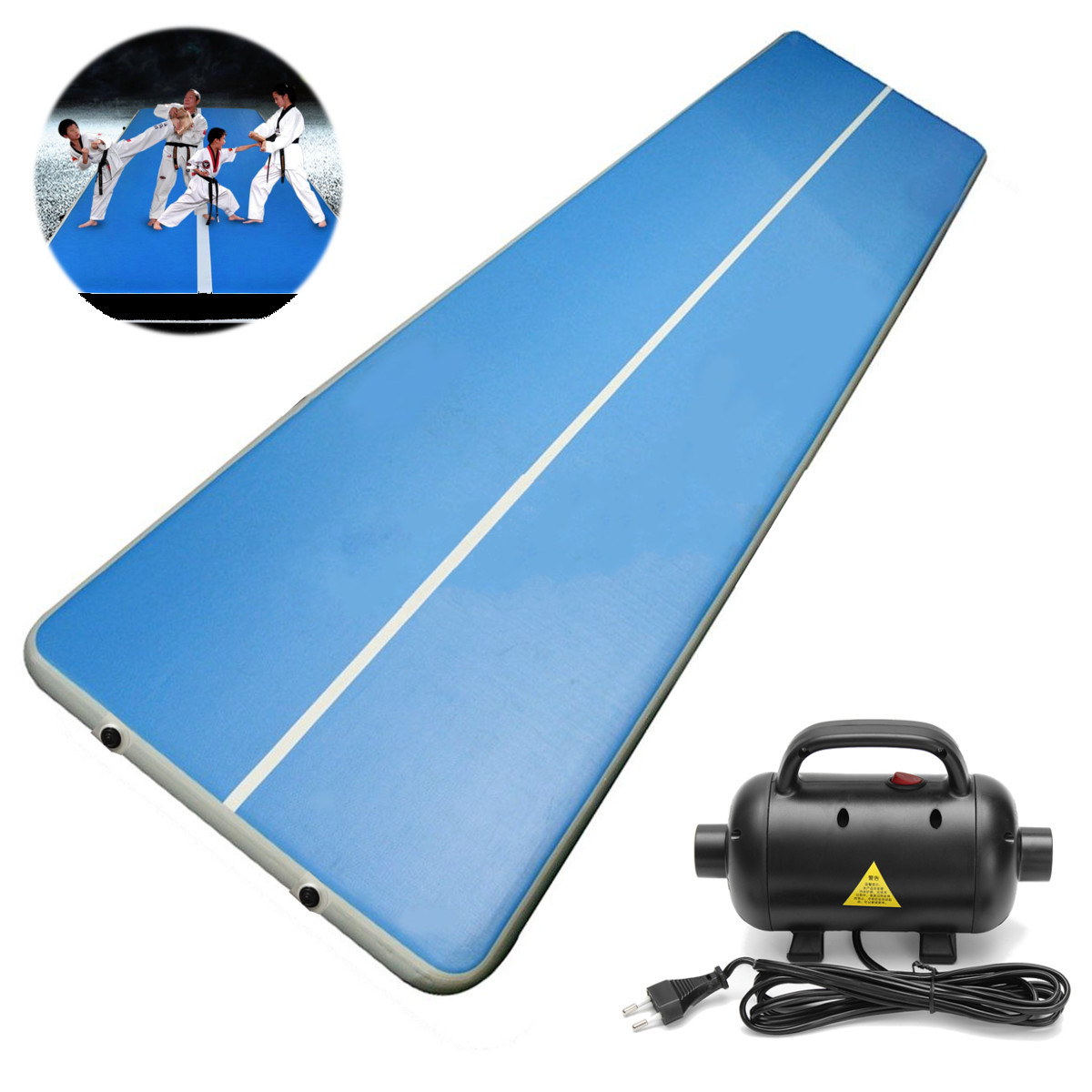 Tapis Gonflable Airtrack 3m - Fitness, Gym, Yoga, Couleur Blanc/vert, Avec Pompe, Neuf