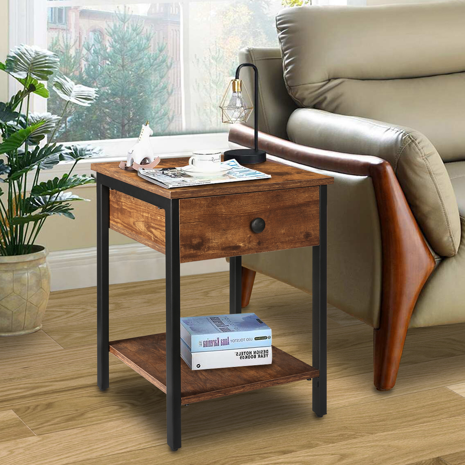 Lusimo Nightstands Industrial Side End Tables with Drawer and Storage ...