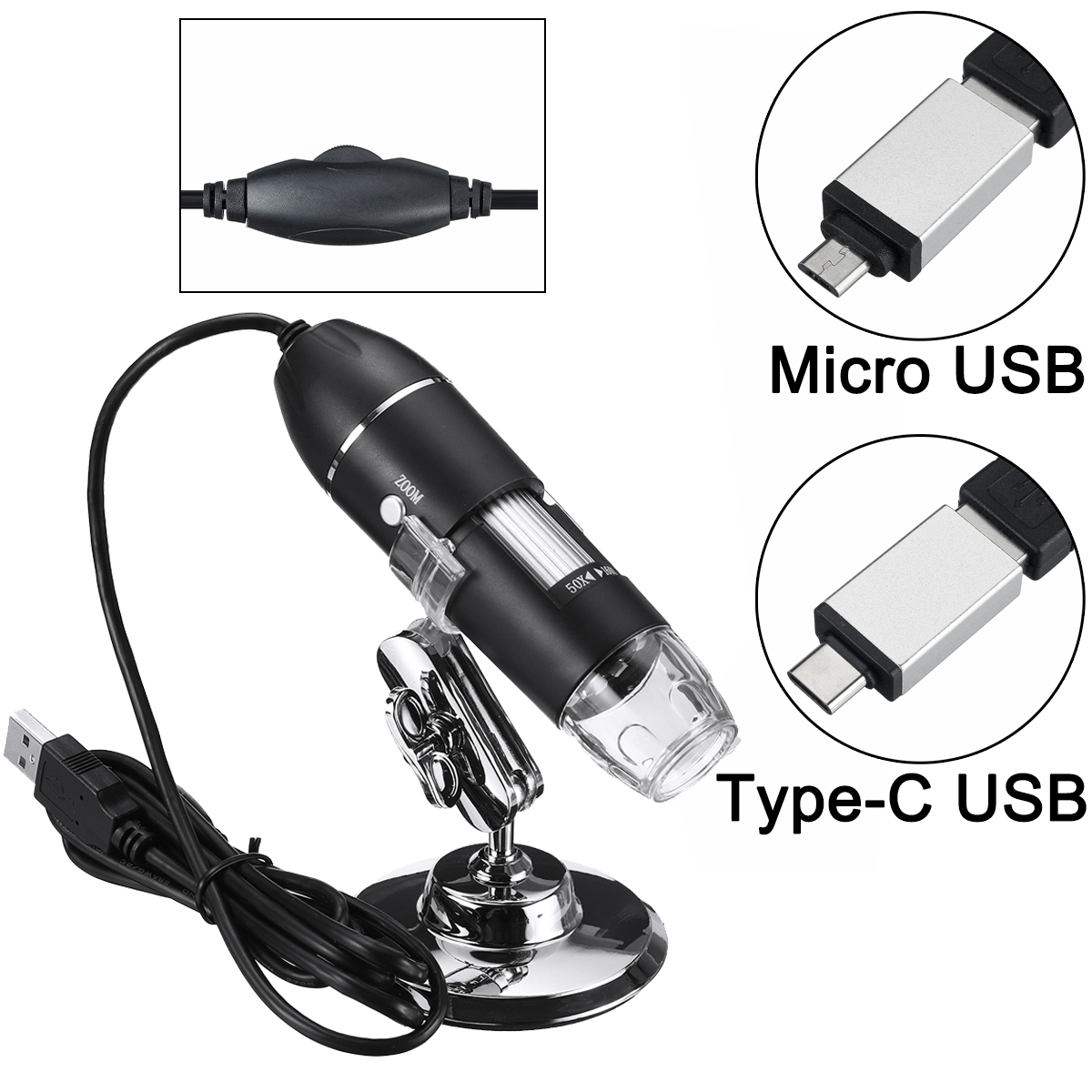 Microscope Numérique Noir Sans Fil 1000X 4.3 Pouces écran LCD LED Wifi