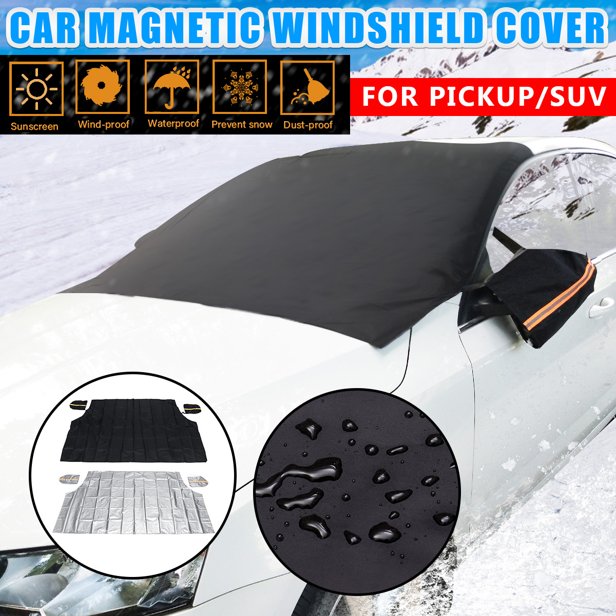 fengzong Pare-Brise de Voiture Visor Cover UV Protect Anti Ice Snow Frost Shield Protection Contre la poussi/ère Pare-Soleil pour Le Pare-Brise de Voiture Avant Noir et Noir