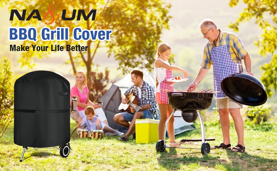 BBQ Cover Dust-proof UV Resistant Grill Cover with Storage Bag 600D Oxford Heavy Duty Waterproof Round Barbecue Covers with 2 Handles and Drawstring Design Ø71 x 68cm Trongle Kettle BBQ Cover 