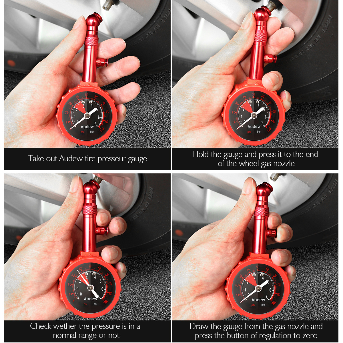 Audew Tyre Gauge Pressure Gauge Portable Inflator For Motor/Car 60 PSI