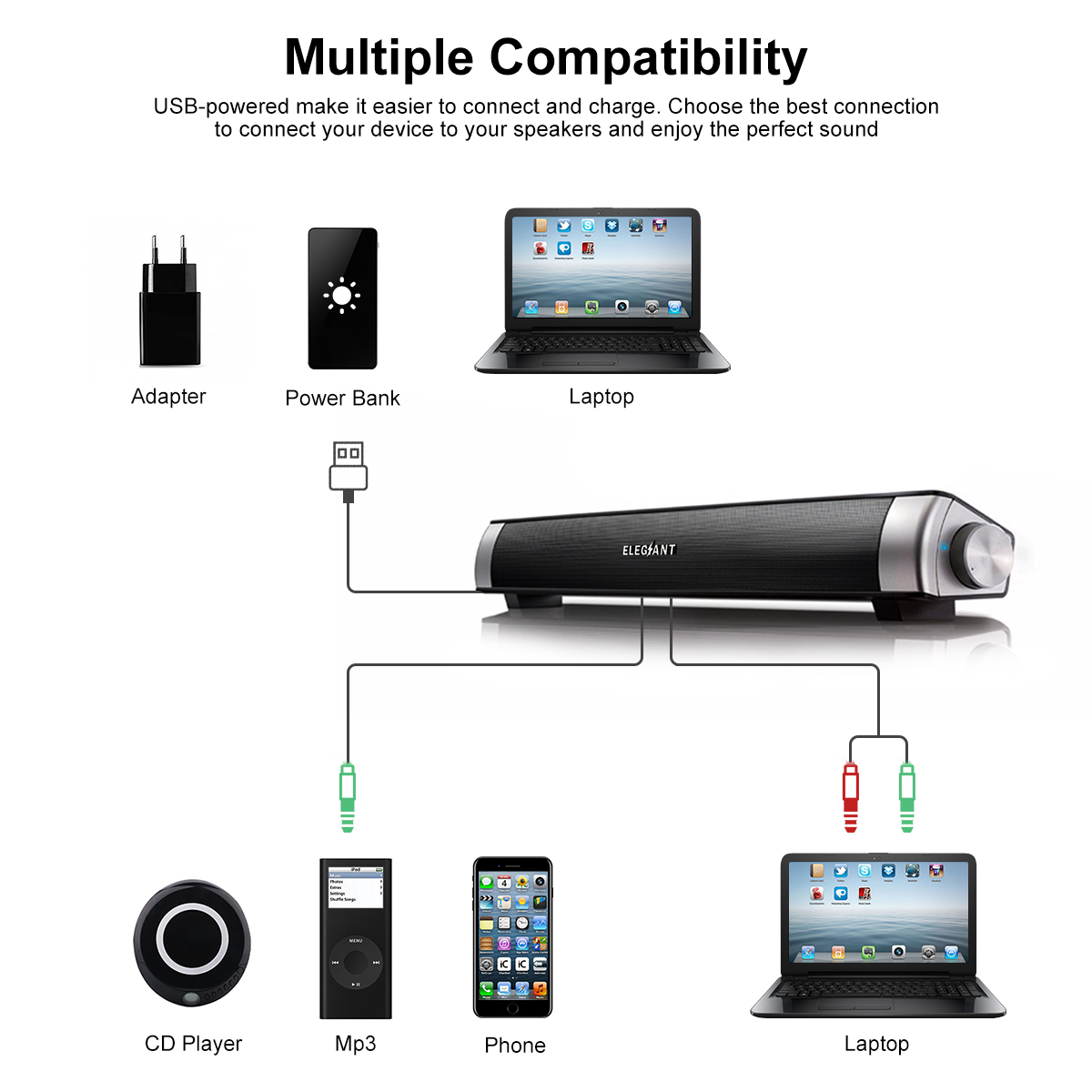 Desktop Bluetooth Haut-Parleur St/ér/éo Filaire USB Barre de Son Speaker Soundbar SoundBox Compatible avec PC Ordinateur Tablette TV pour Bureau Maison Home-cin/éma SADA Enceinte USB
