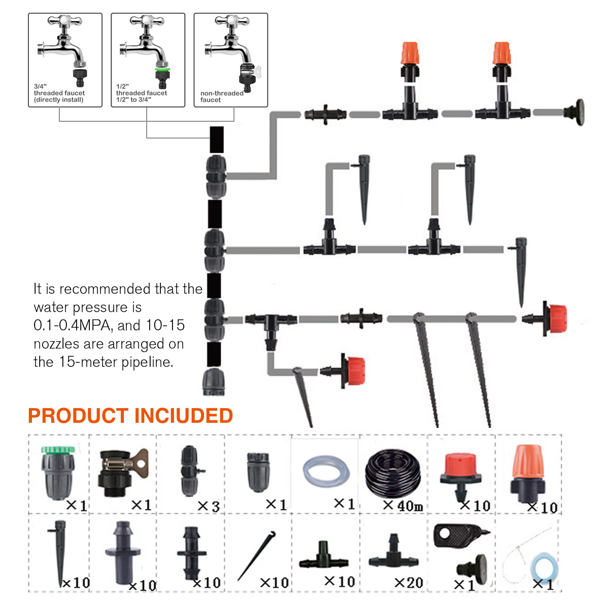 NASUM Micro Drip Irrigation Kit, Sprinkler, for Garden, Flower Bed