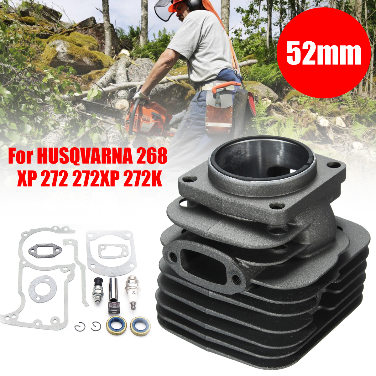 Cilindro Completo per HUSQVARNA 66, 268, 272 XP-K-S (52mm) [#503758171, #503758172 Cilindro Completo per HUSQVARNA 66, 268, 272 XP-K-S (52mm) [#503758171, #503758172