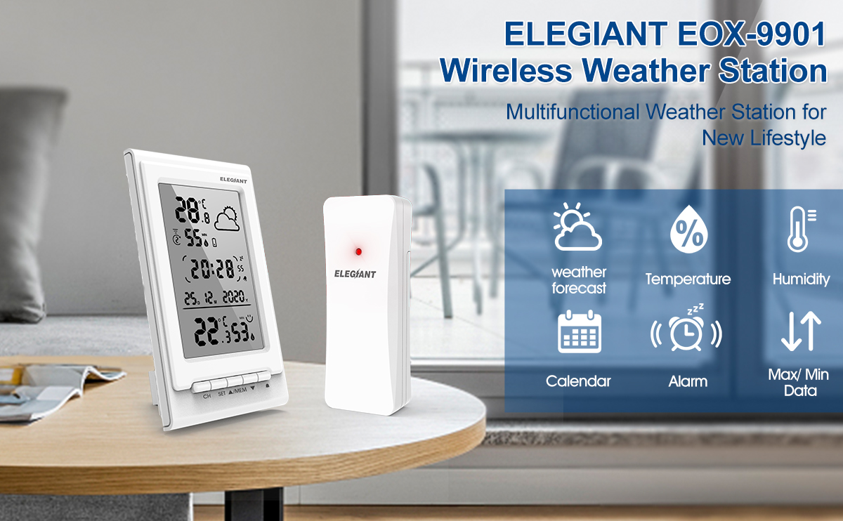 ELEGIANT EOX-9901 Wireless Weather Station, Temperature Humidity Monitor, Weath
