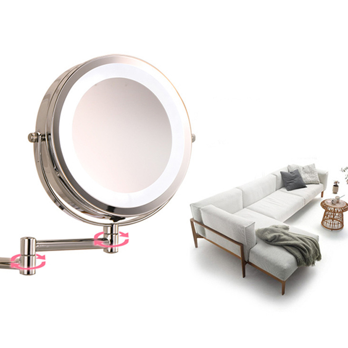 Miroir De Rasage Mural Extensible En Acier Inoxydable Avec Grossissement Double