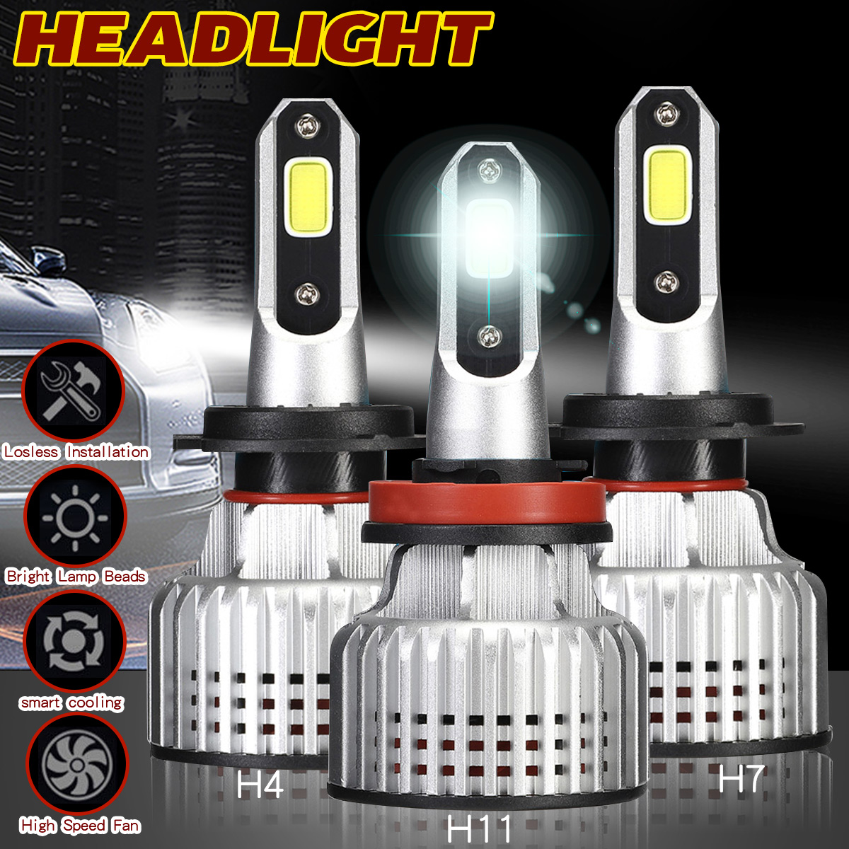 T4W 2x LED Ampoule De Phare Voiture Nighteye 50W 10000LM Kit Conduite