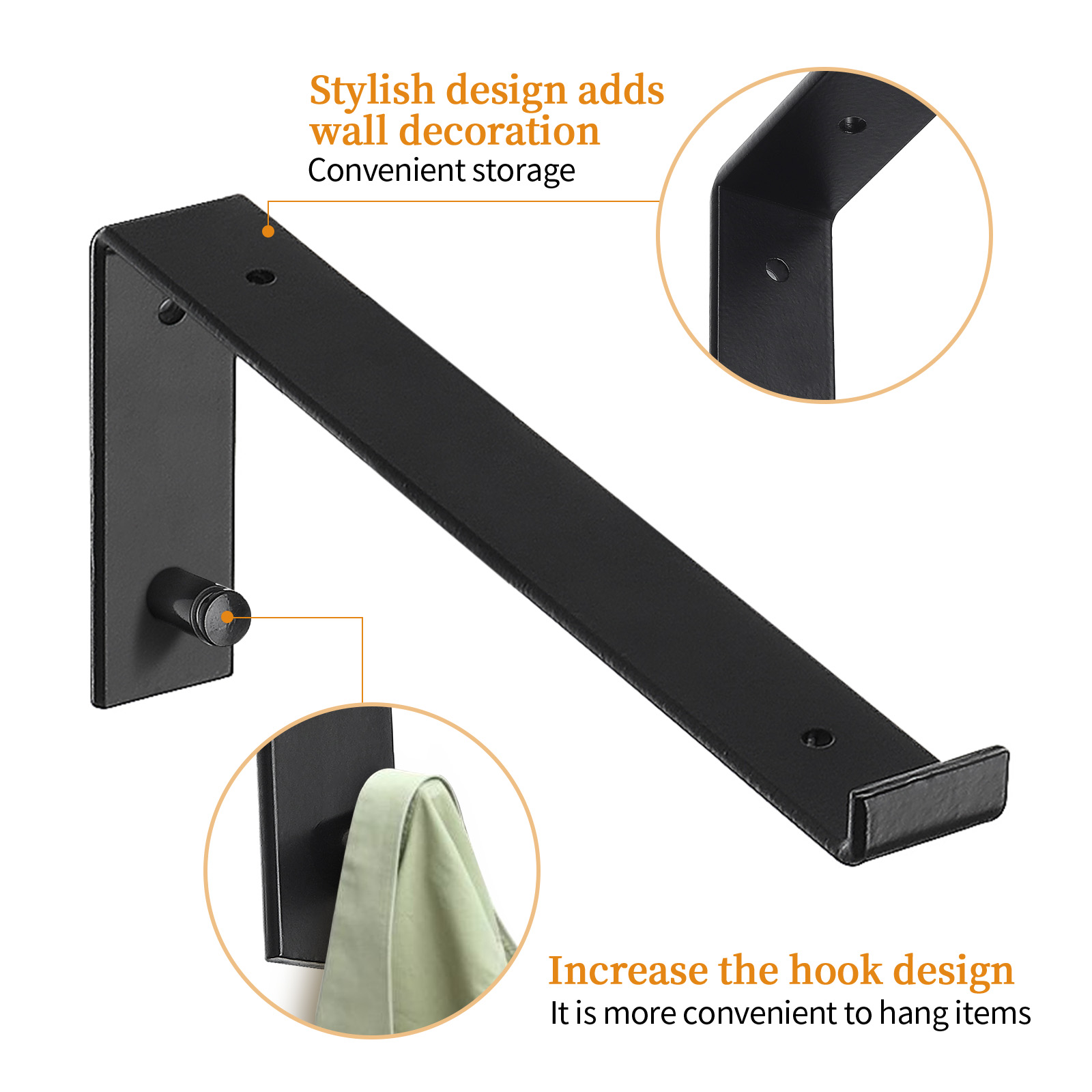 4PCS Removable Hook Shelf Brackets, 8/10'' Wall Mounted Rustic