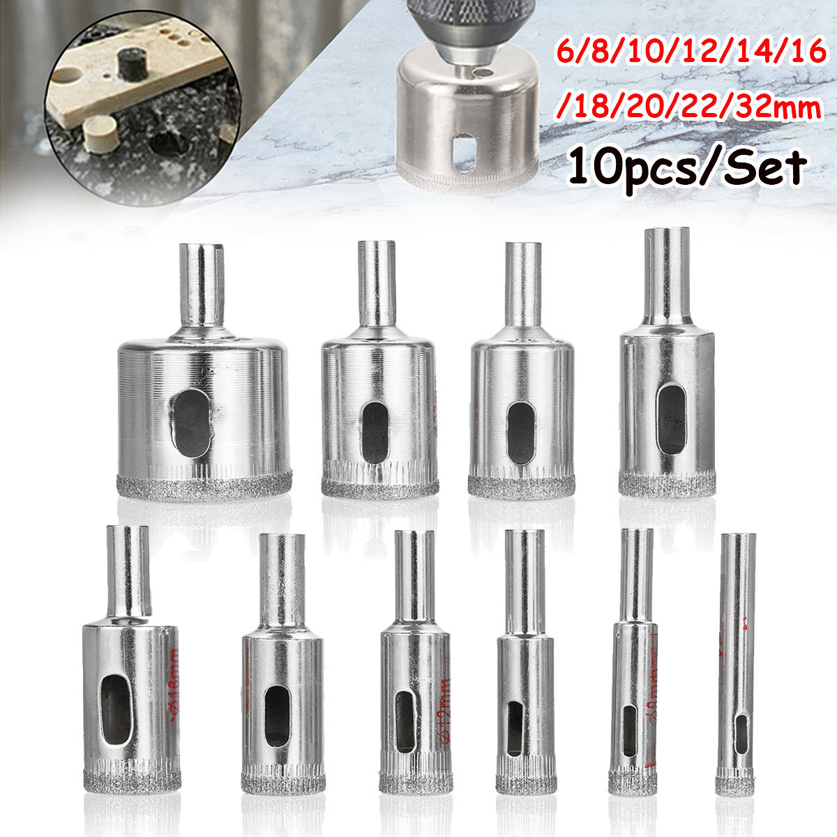 6pcs 1//4/" 6 mm Diamant Scie-cloche trépan pour carrelage verre Céramique Porcelaine Marbre