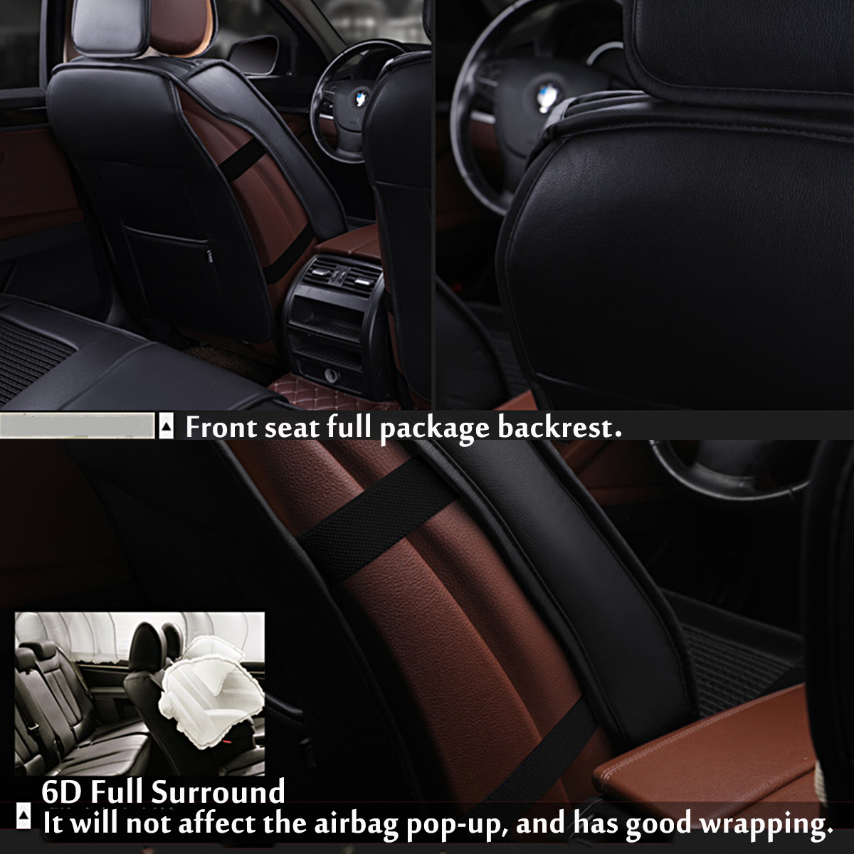 Universal Luxury 6D Full Surrounded PU Leather Car Seat Covers Full Front+Rear