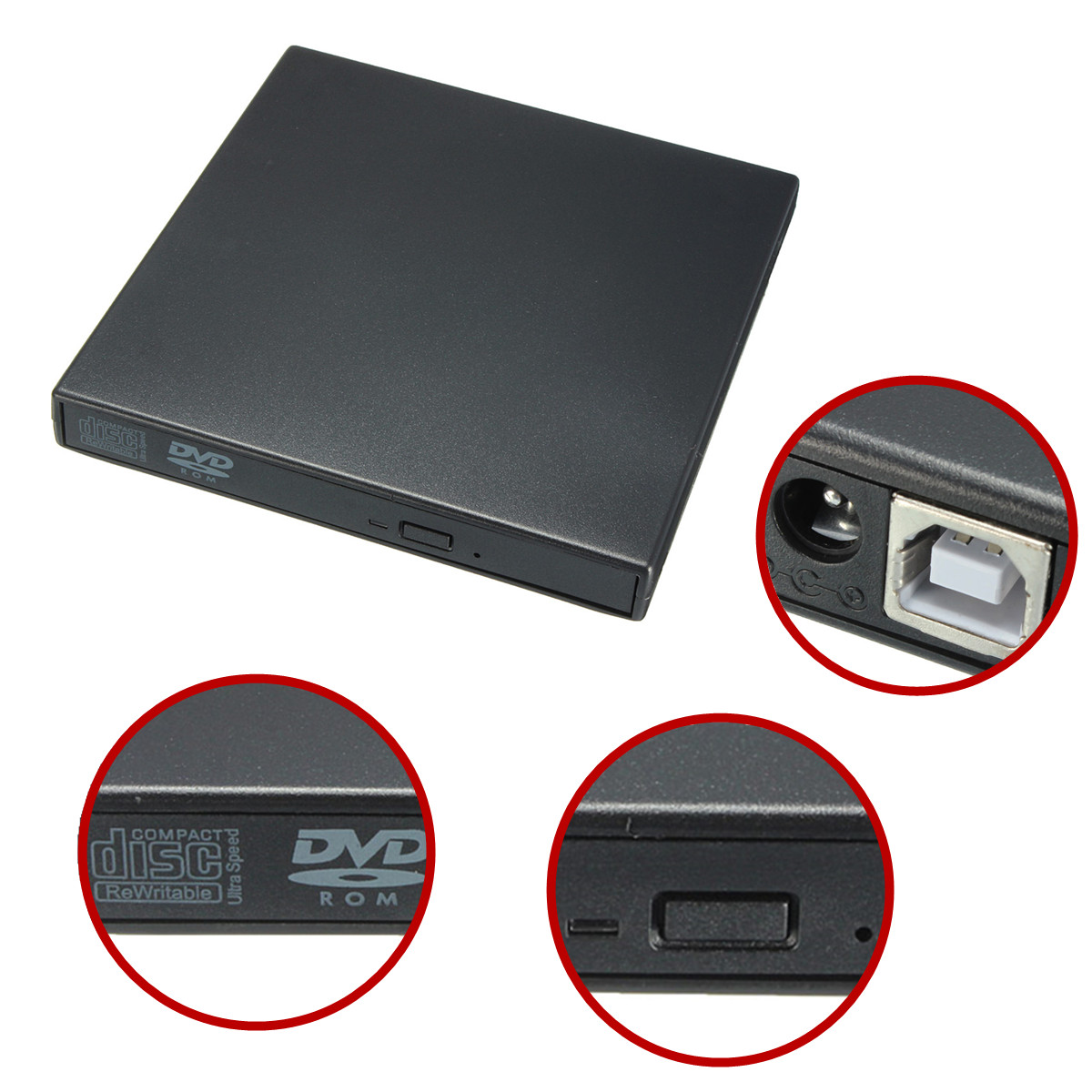 TEMPSA Lecteur CD/DVD Ordinateur Externe USB 2.0 Optique ROM RW pour PC Portable Windows Graveur
