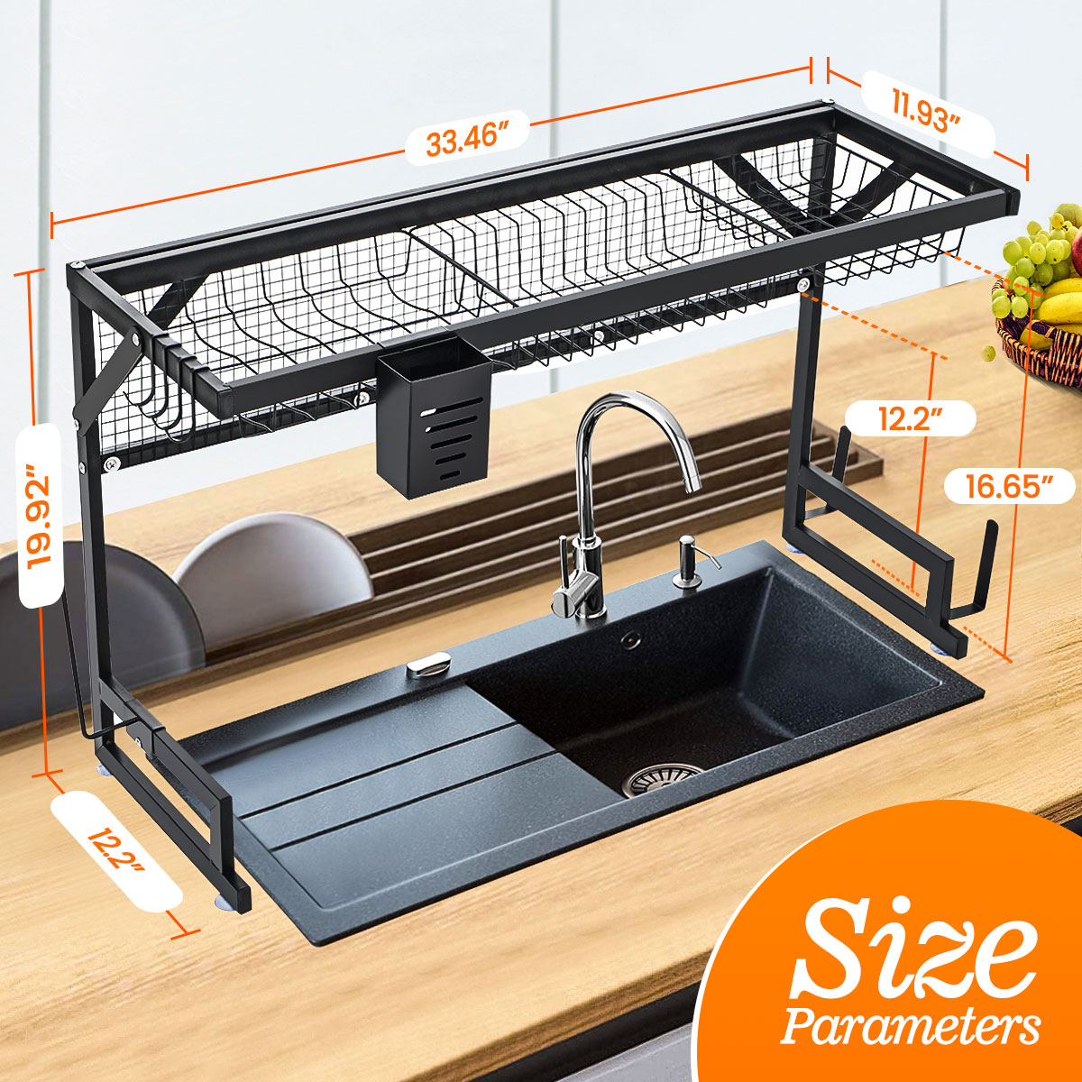 TOOCA Dish Drying Rack Over the Sink Large Dish Rack with Utility Hooks for Ki
