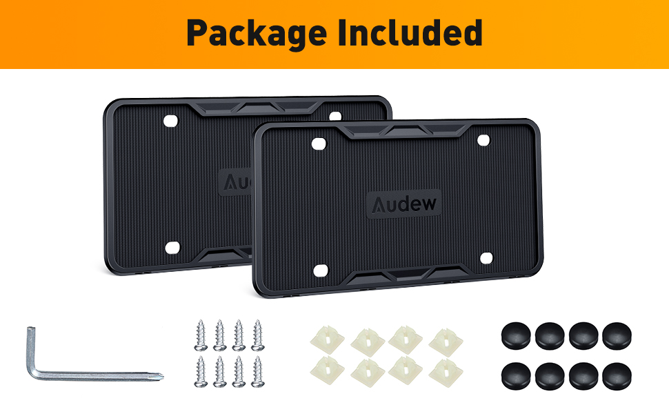 Audew Silicone License Plate Frame, 2 PCS Carbon Fiber License Plate Holder, Universal American Auto License Plate Frame Cover - Rust-Proof Rattle-Proof Weather-Proof