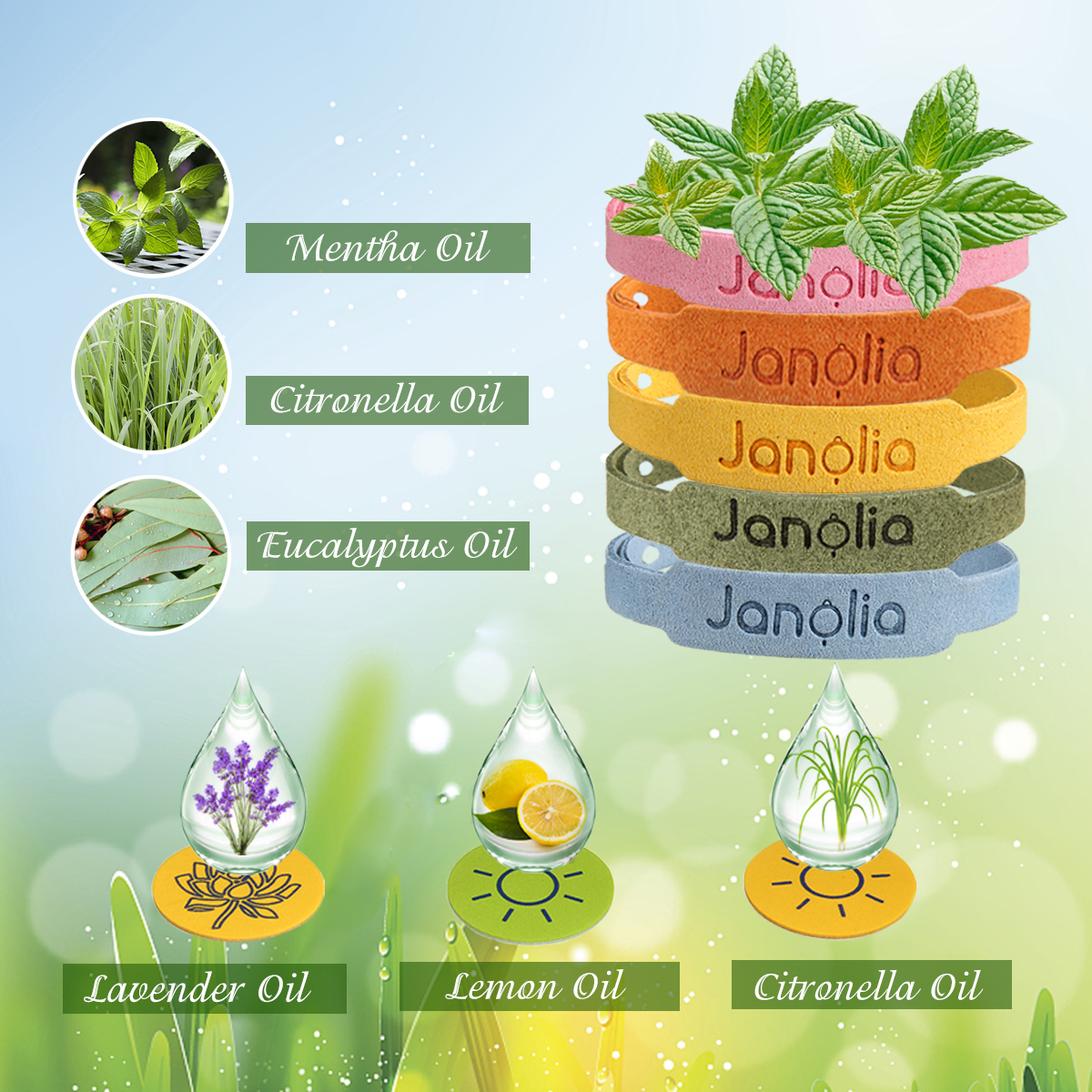 12 Pcs Natural Citronella Bracelets, with 32 Pcs Citronella Patches