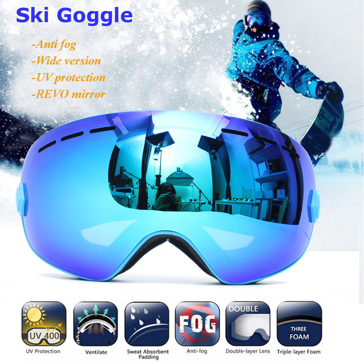 de Ski Professionnel Masque de Snowboard AntiUV Grandangle