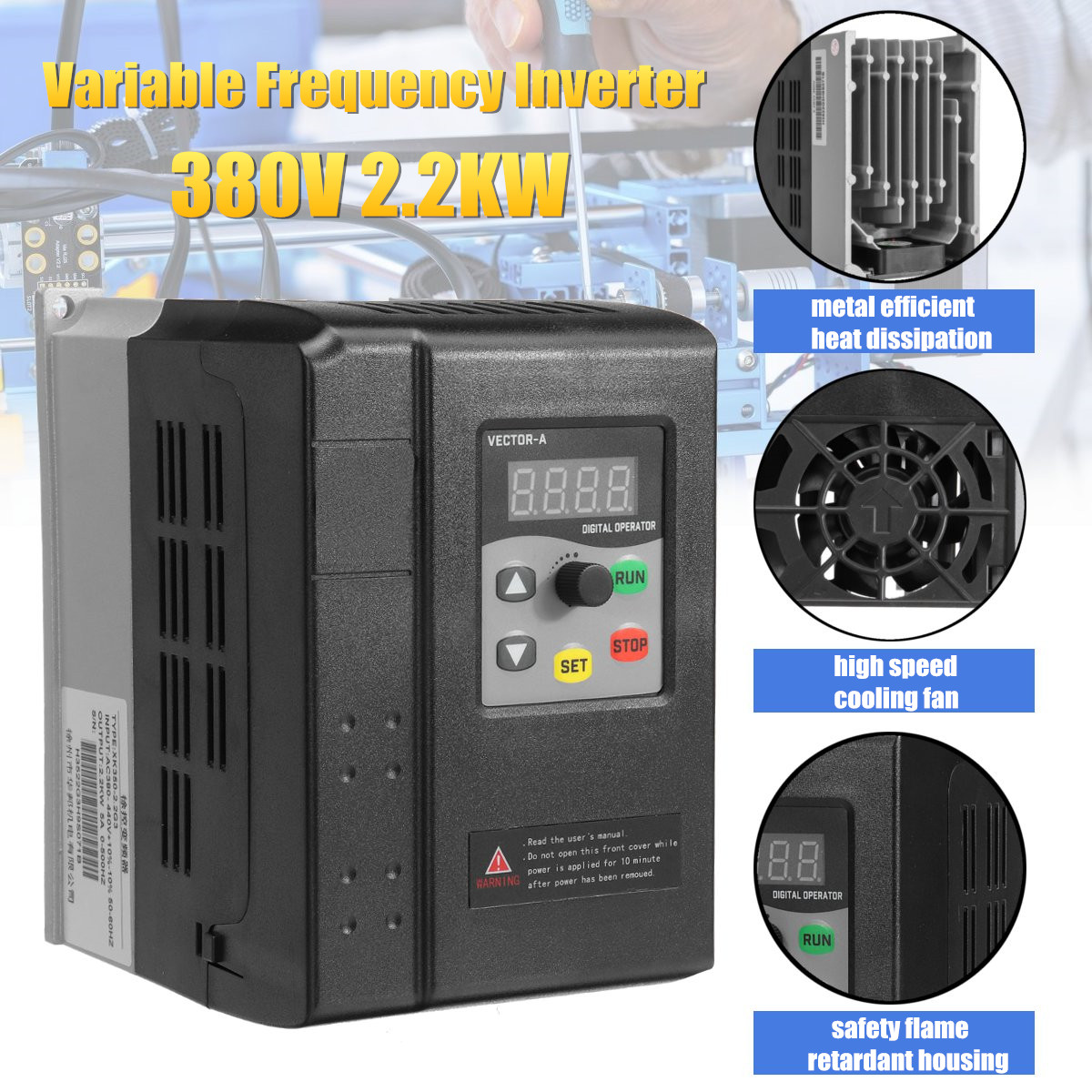 Variateur De Fréquence VFD 2.2KW 380V Triphasé - Contrôle Vitesse Moteur - Pour Machines Industrielles Et Pompes