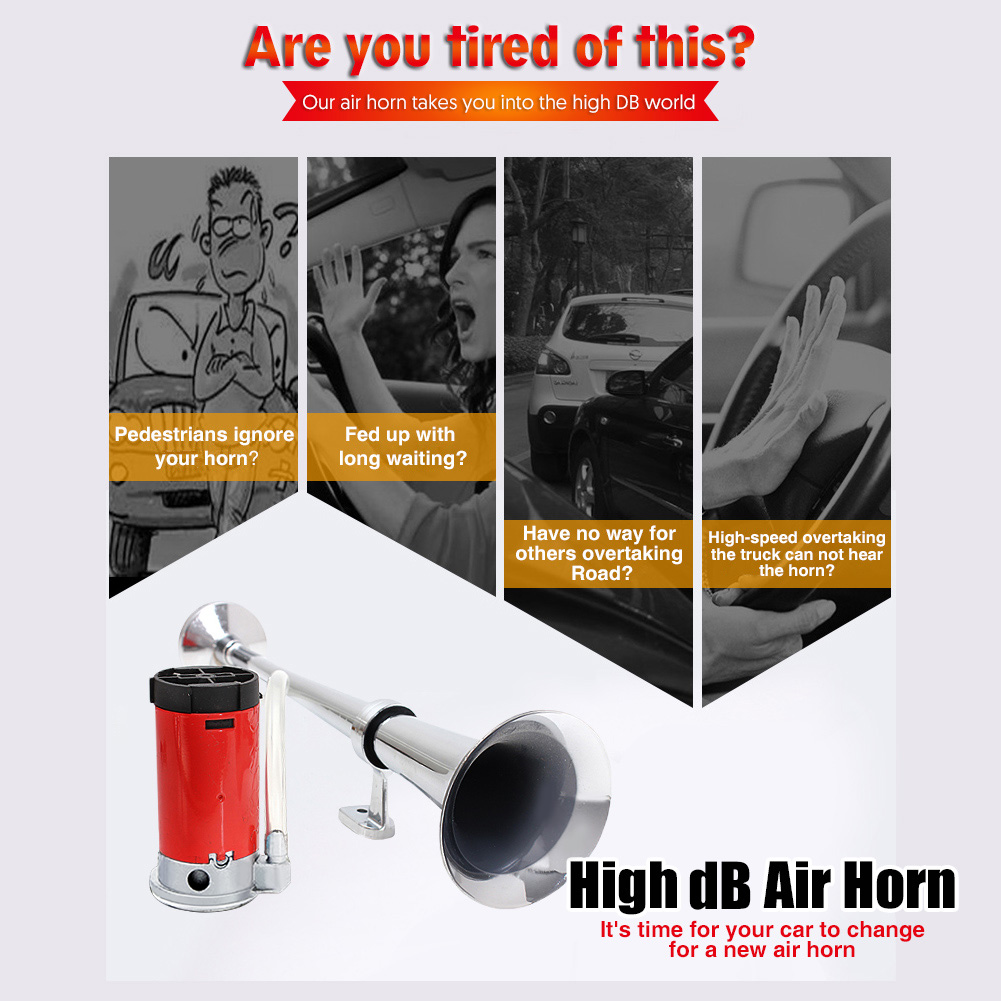 Hhobake 12V 150db Air Horn with Air Compressor  18 Inches Trains Horns for Vehicles  Car Truck RV Van SUV Motorcycle Off Road Boat (Black) - 1