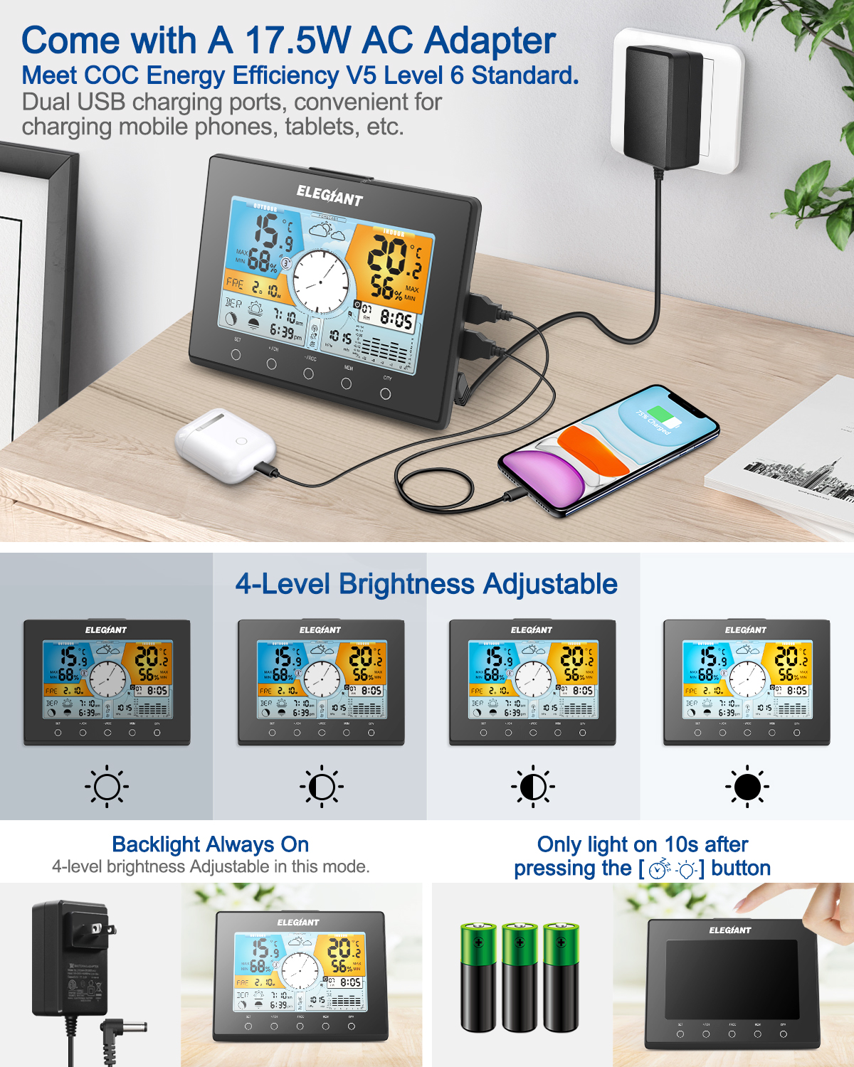 ELEGIANT EOX9938 Color Weather Station Auto Time Setting (RCCDCF77