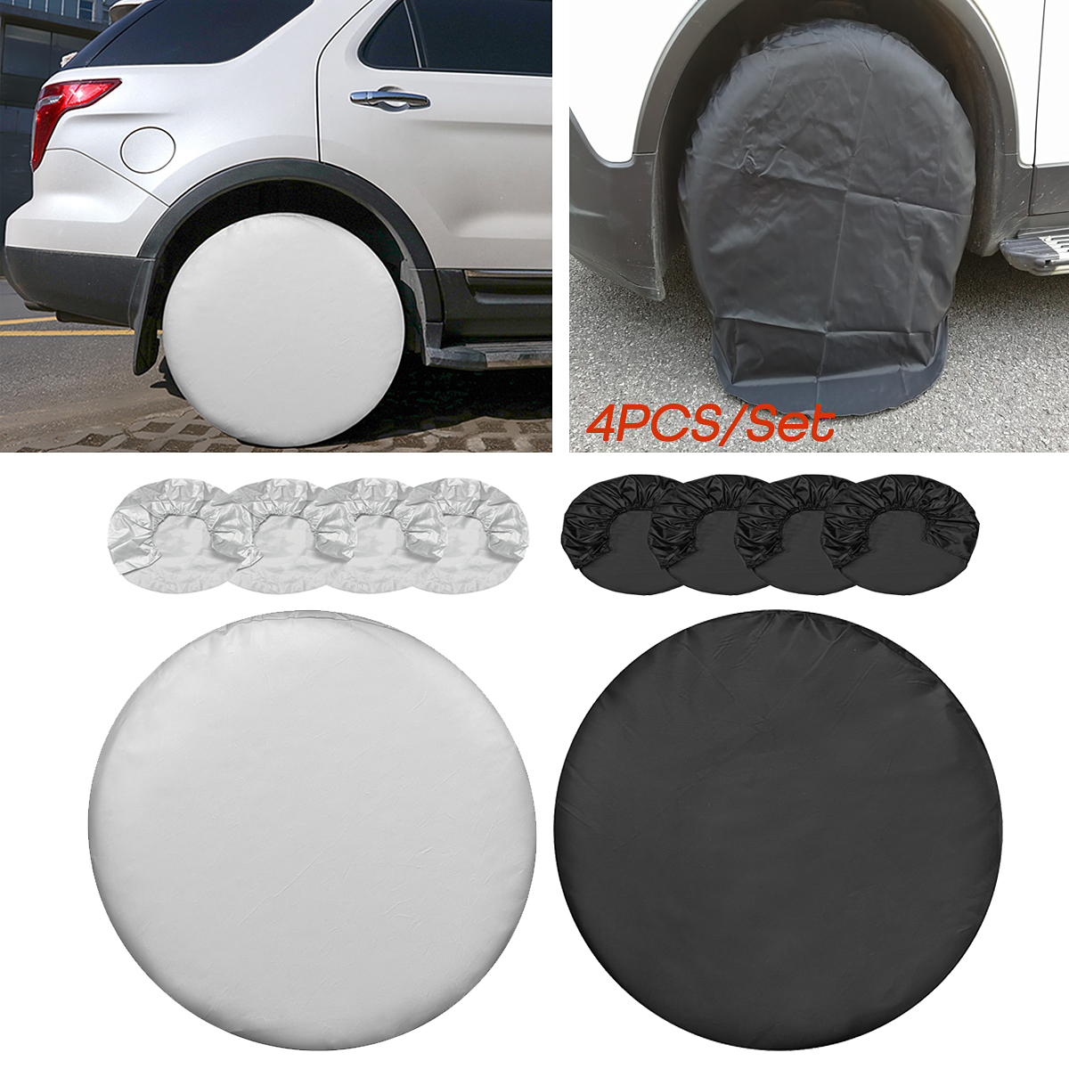 4 Housses De Protection Pour Pneus De Camping-car - Noir - Polyester 190T - Lot
