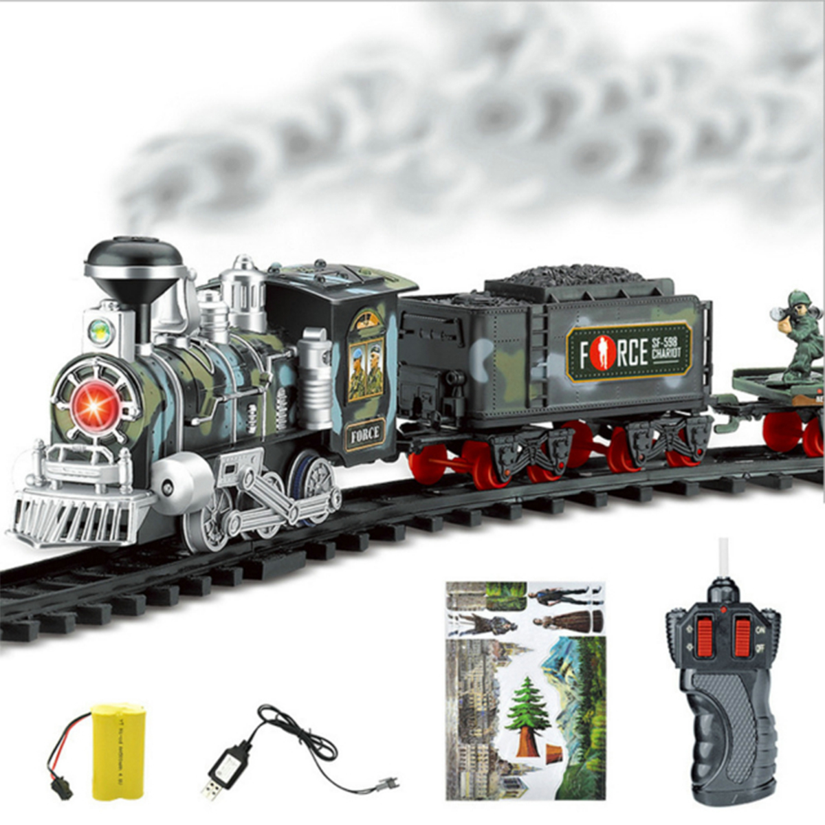 Train Électrique BSD Avec Fumée Et Lumière - 4 Moteurs, 25 Pièces - Circuit Ellipse 78x156 Cm - Son Realiste