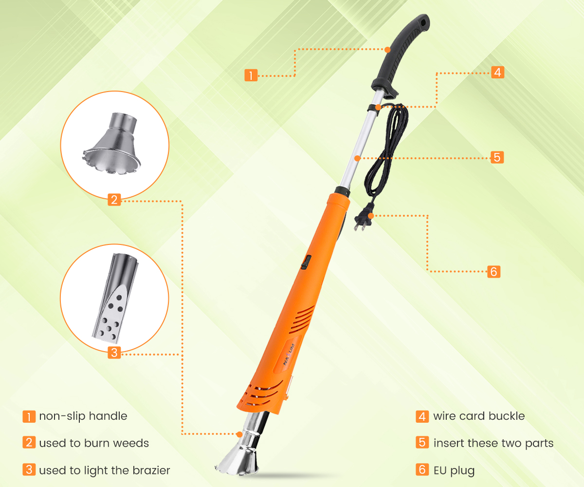 NASUM 2000W 230V Weed Burner Electric, Orange, for Garden, Patio, Driveway