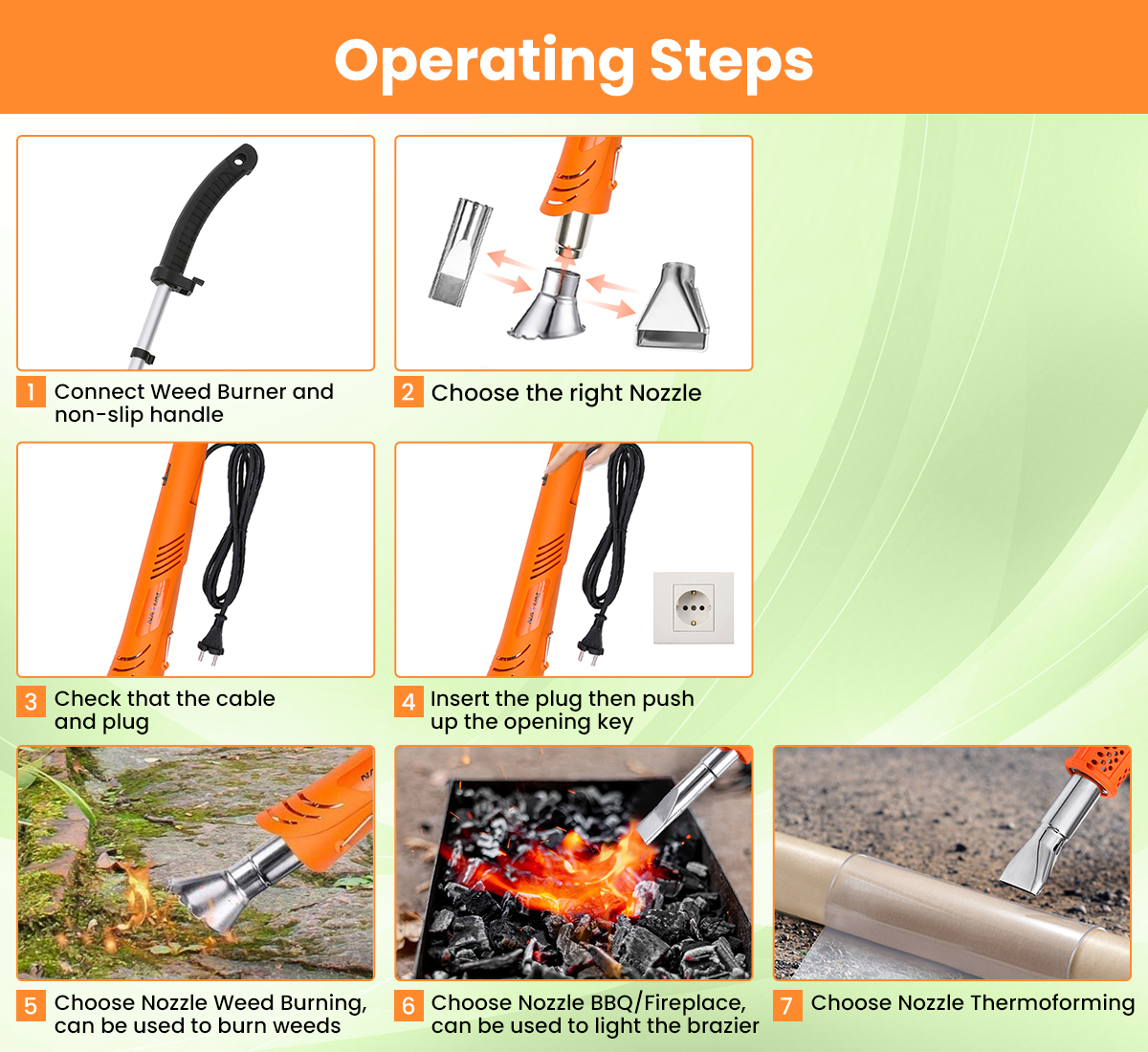 NASUM 2000W 230V Weed Burner Electric, Orange, for Garden, Patio, Driveway