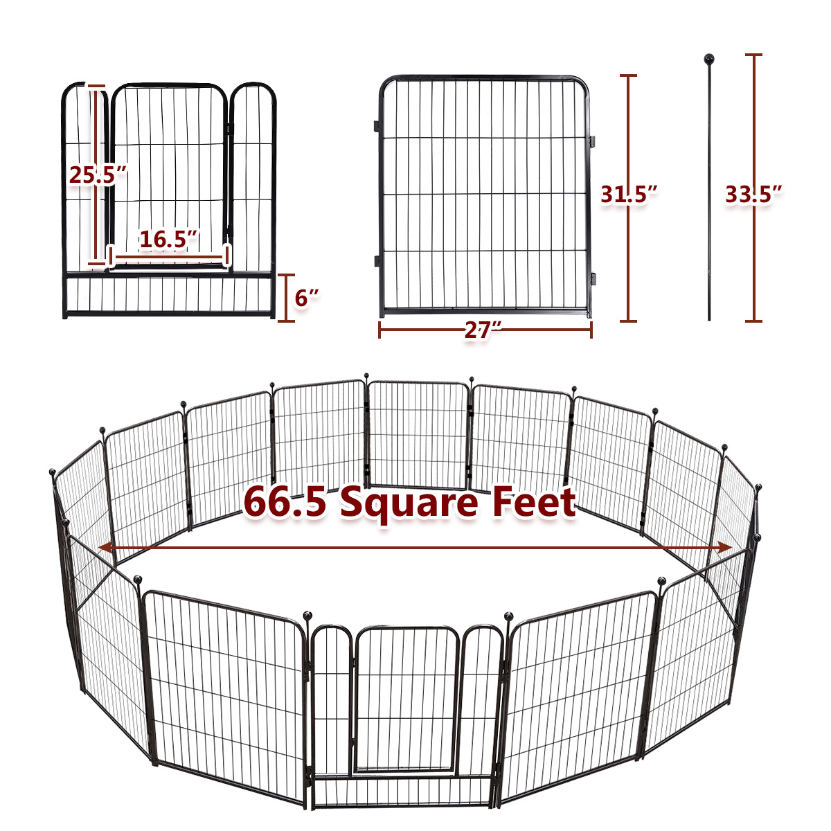 16 Panels Dog Fence Pet Playpens Exercise Pen, Heightening, 32H x 27L inches, 16 Panels, Heavy Duty, Metal, Foldable Barrier with Door, Gravity Automatic Door Lock, Indoor Outdoor, Black 16 Panels Dog Fence Pet Playpens Exercise Pen, Heightening, 32H x 27L inches, 16 Panels, Heavy Duty, Metal, Foldable Barrier with Door, Gravity Automatic Door Lock, Indoor Outdoor, Black