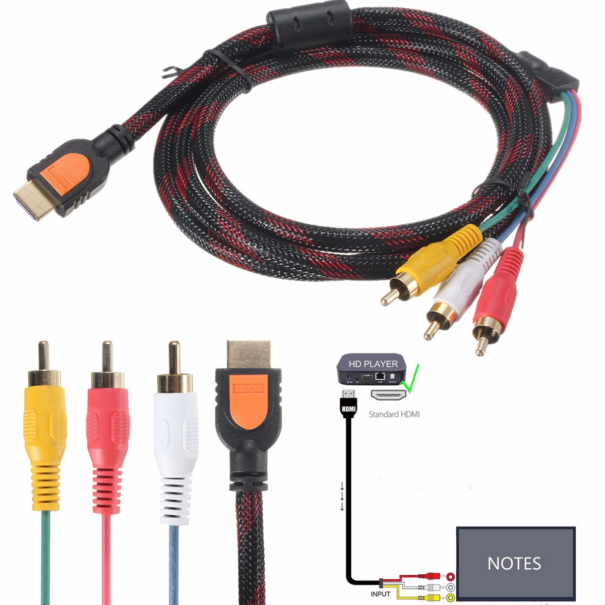 M P Hdtv Hdmi Male Vers Rca Audio Video Av Cordes Cable Cord