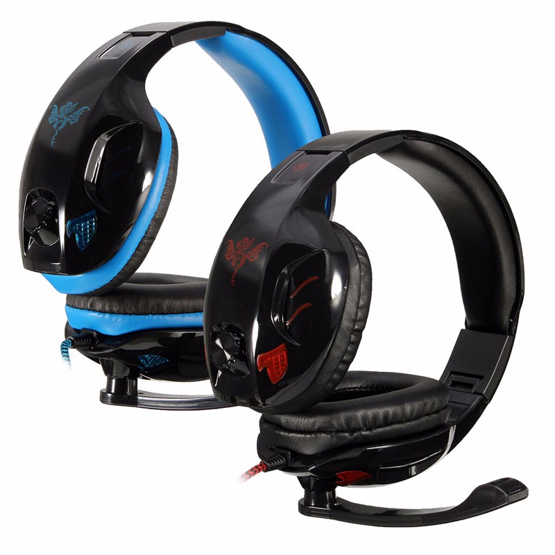 NEUFU Casque ecouteur lumineux jeux gaming filaire USB Headset pour PC portable tour tête Bleu ...