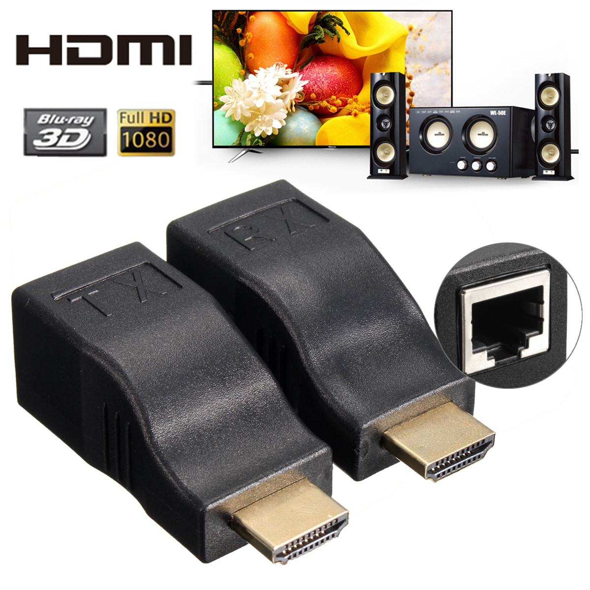 TEMPSA 1080P 3D HDMI A RJ45 Lan Réseau Cable Extenseur Over by
