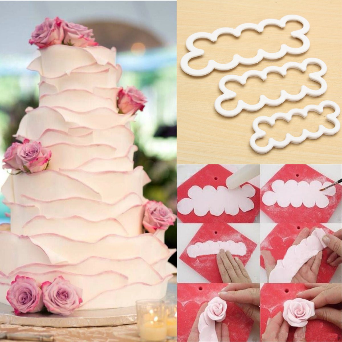 6X//Set Rose Pétale Moule de moule de gâteau décoration fondant Sugarcraft Cutter Outil Mold.