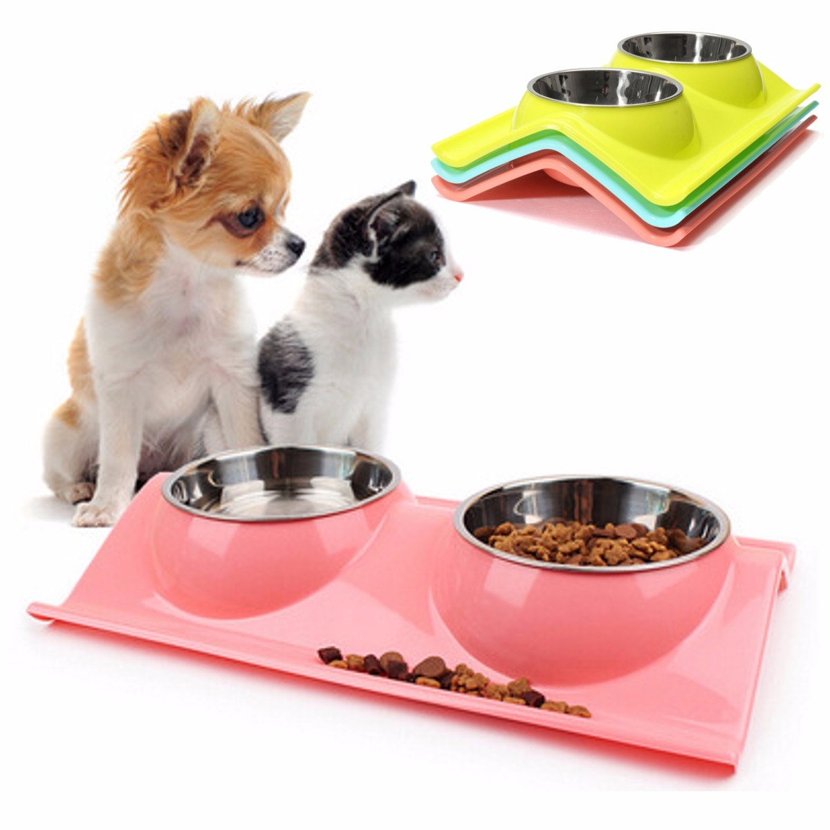 SD10185-Double Bol à Chat à Chien Distributeur Aliment Bol De Denrées