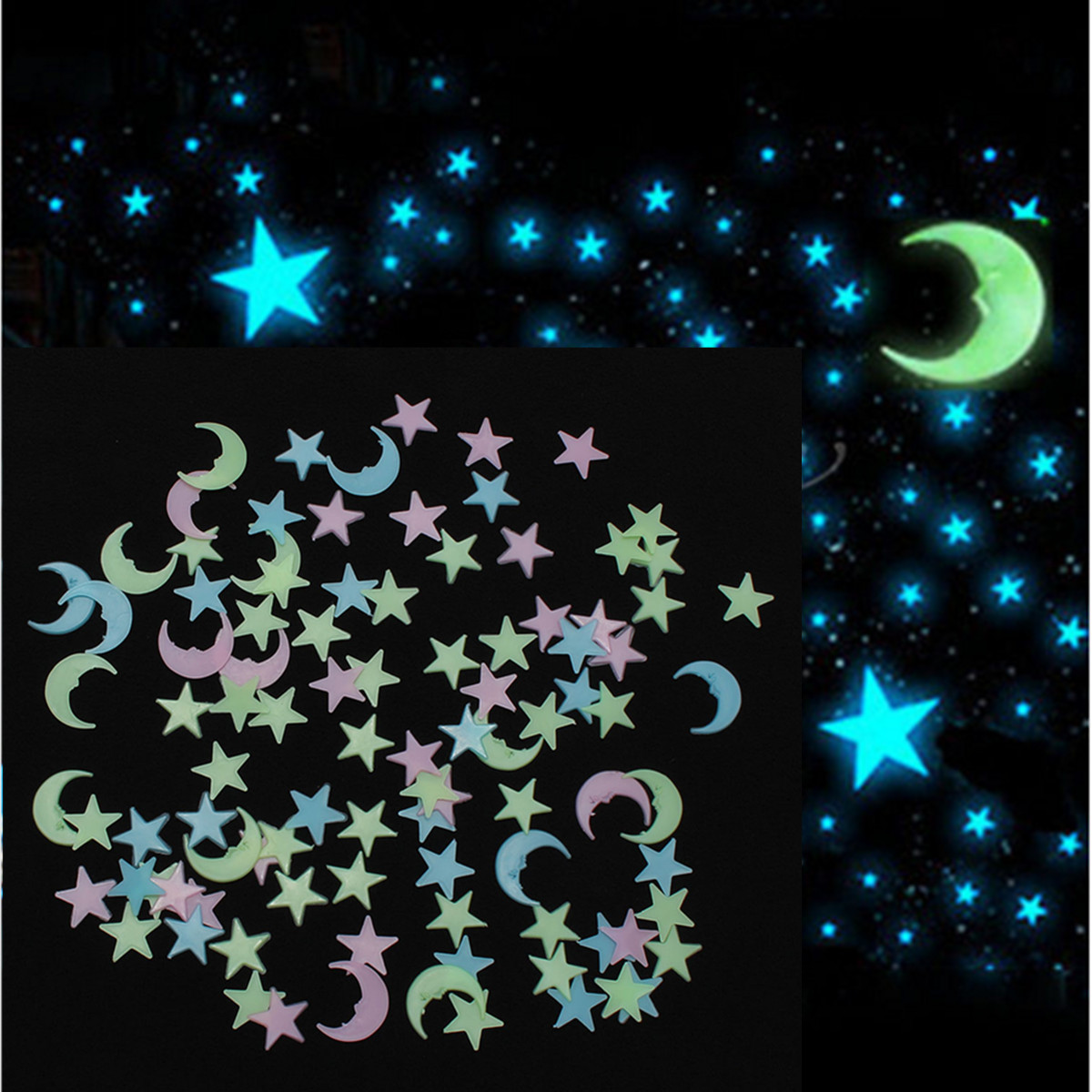 Konsait 435 Points Lune et Etoiles phosphorescentes Stickers Muraux fluorescents Lumineux Autocollant Plafond pour D/écoration de Chambre denfant b/éb/é