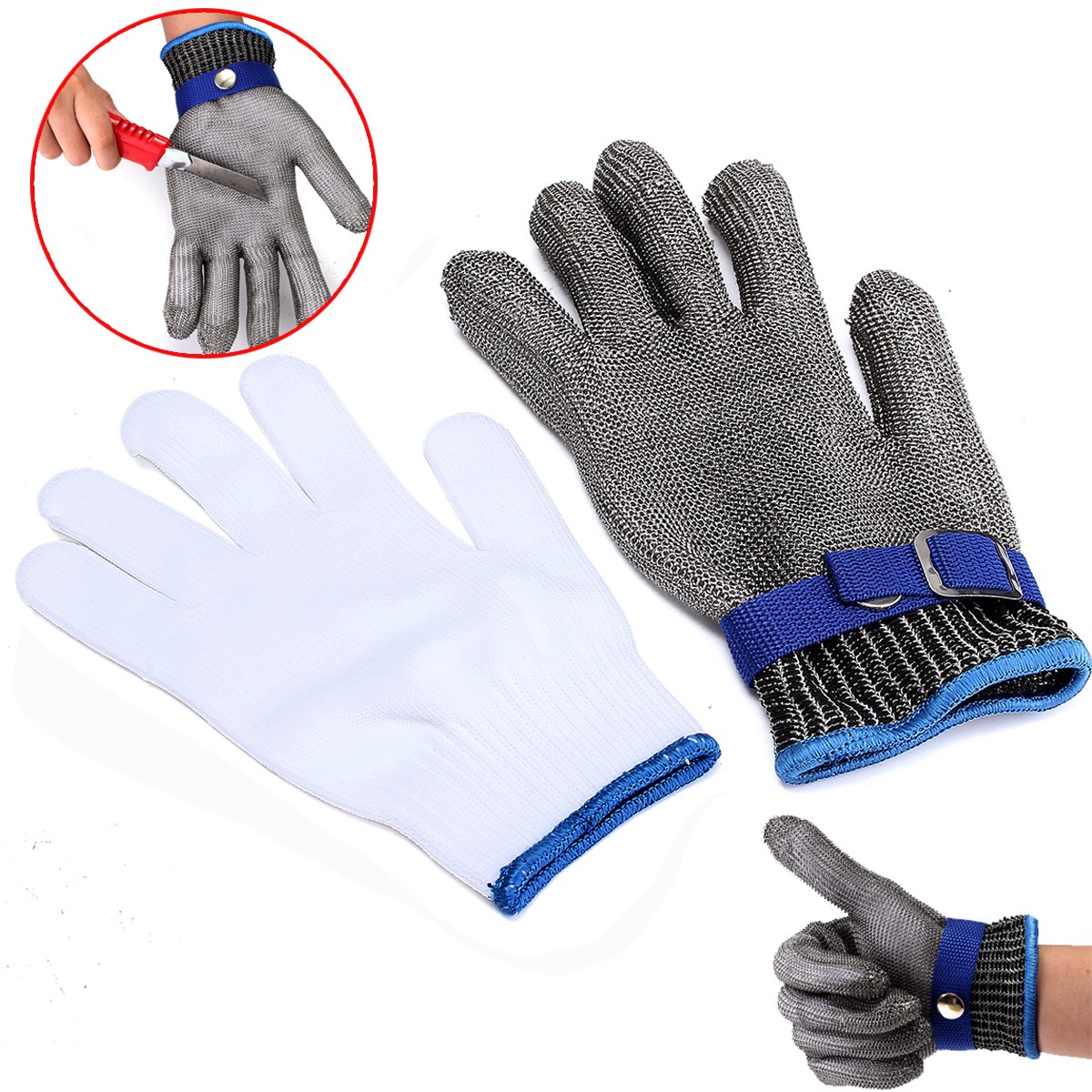 Gant D Acier 2 TEMPSA Anti Coupure Boucher Sécurité Gant Travail en Inox à Sangle