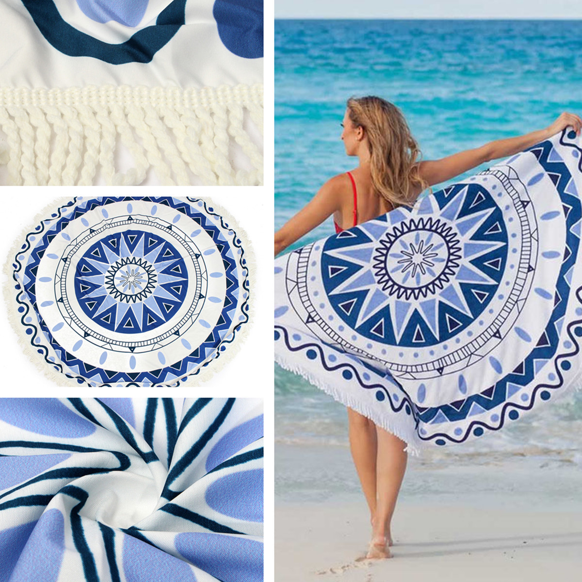 150cm Mandala Serviette à la Plage Rond Imprimé Symétrique Serviette ... 150cm Mandala Serviette à la Plage Rond Imprimé Symétrique Serviette ...