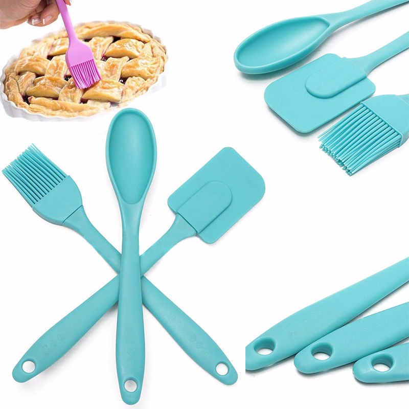 3Pcs Silicone Cuisson Spatule Cuillère Set grattoir pinceau à pâtisserie cuisine maison cuisine