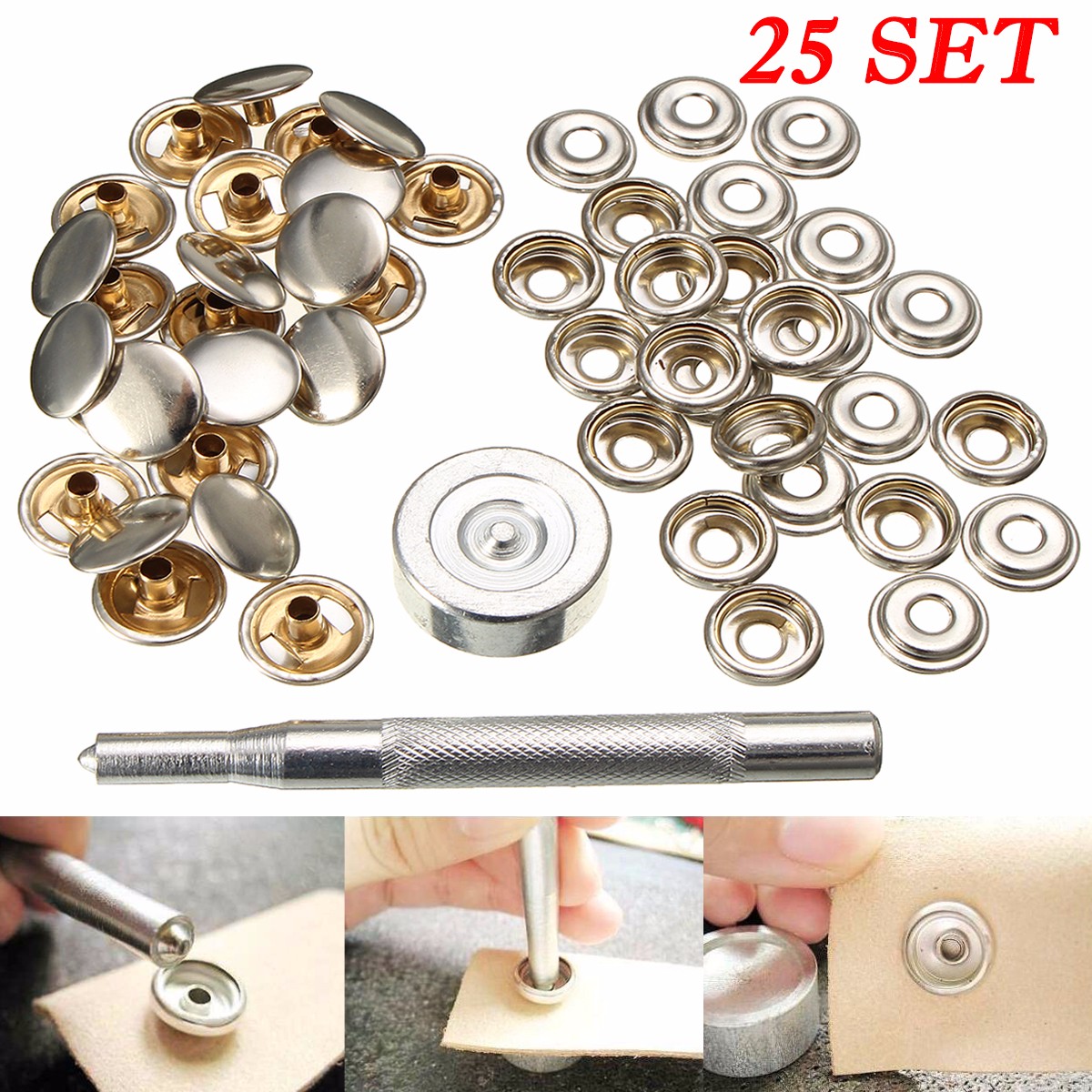 50x 25 kit 15mm bouton pression metal + outil a fixer pour cuir maroquinerie Achat / Vente