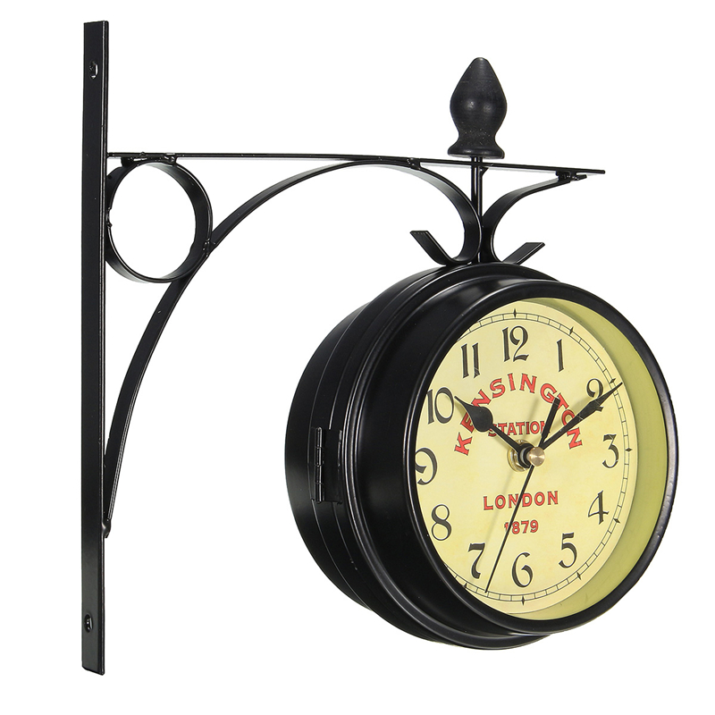 Horloge Murale Double Face Design Vintage Métal Blanc - Art Déco Pour Couloir, Bar, Salon
