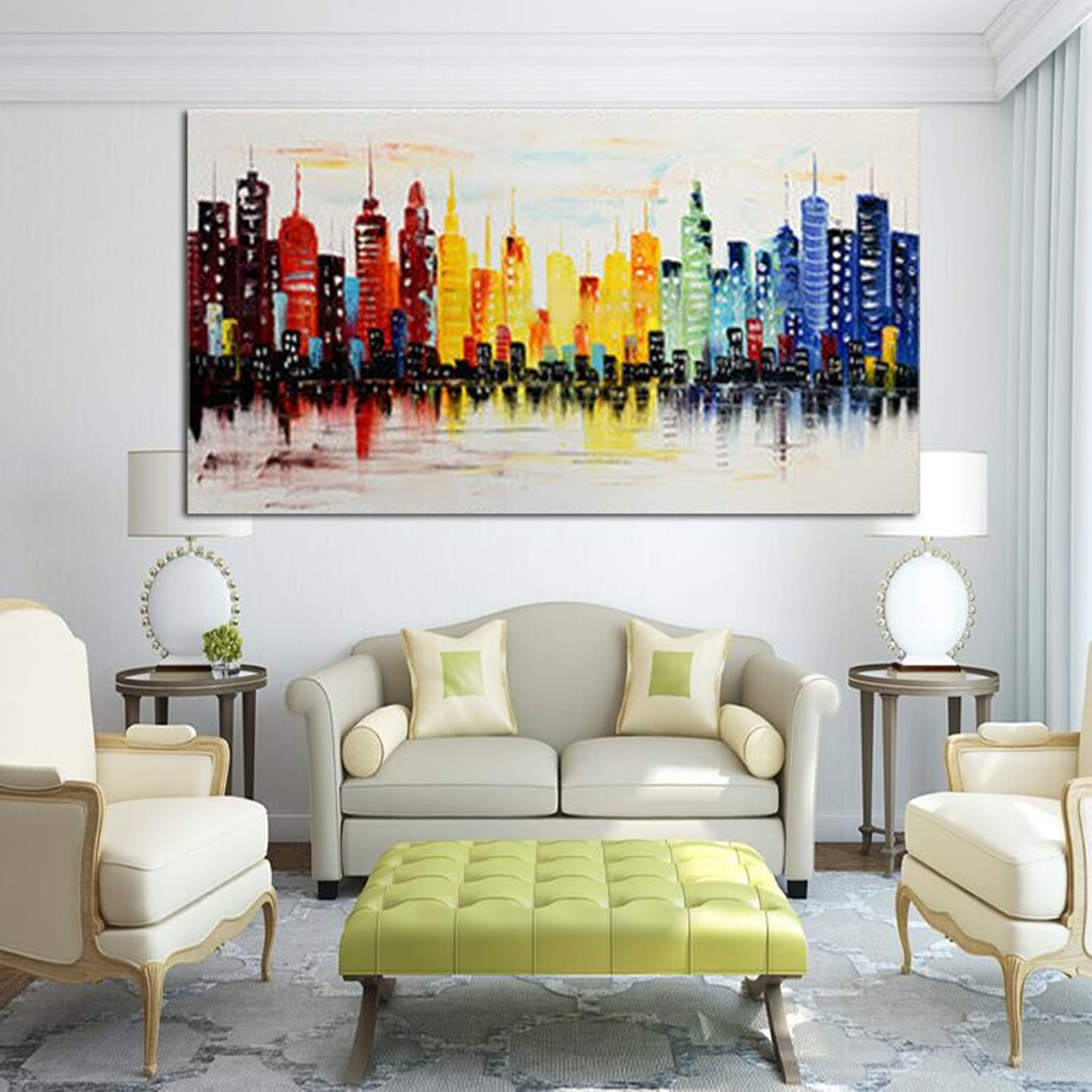 120X60CM Ciudad Moderna Cuadro Pintura Decorativos Lona Abstracta de