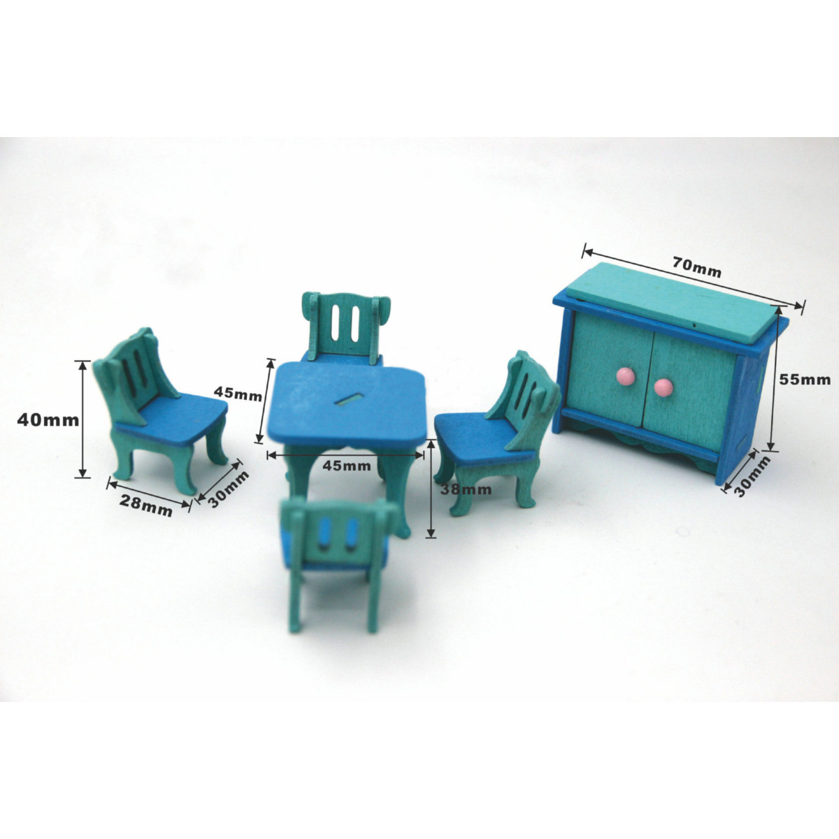 Maison de Poupées Miniature 4 Pièce bleu à pois en Céramique Cuisine Ensemble 