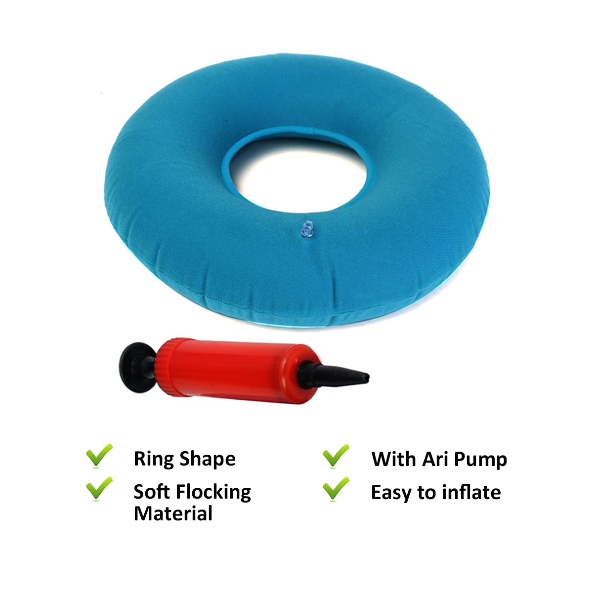 Inflatable Hemorrhoid Cushion Pillow with Pump and Travel Bag