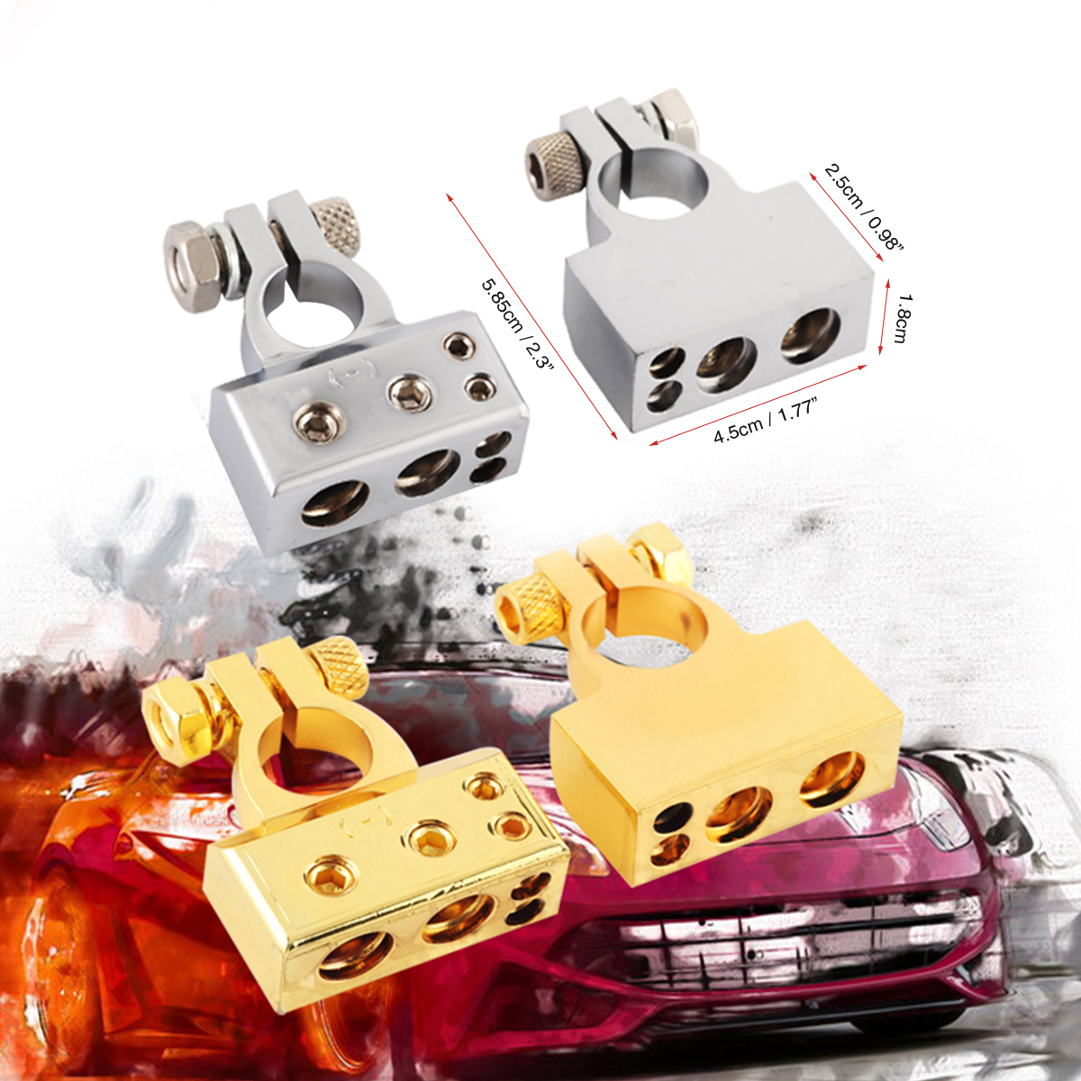 Audew 2 Pcs 4/8 Awg Positive+Negative Battery Terminal Platinum Gold Audew 2 Pcs 4/8 Awg Positive+Negative Battery Terminal Platinum Gold