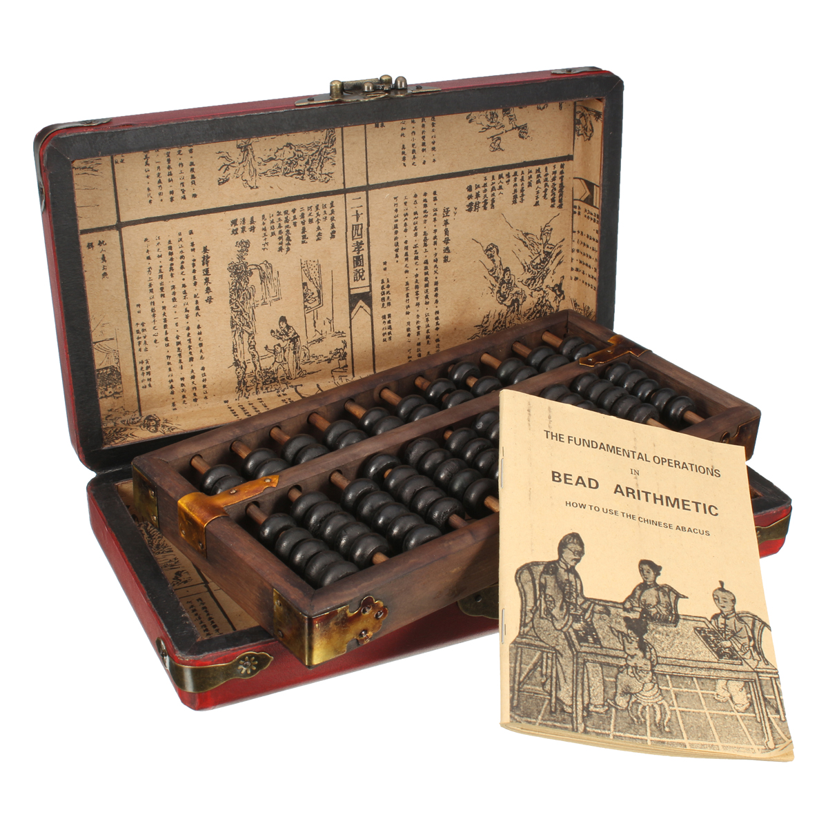 Boulier Chinois En Bois 9 Rangs - Abacus Soroban Rétro Avec Boîte - Jouet Éducatif Mathématiques - Sharplace