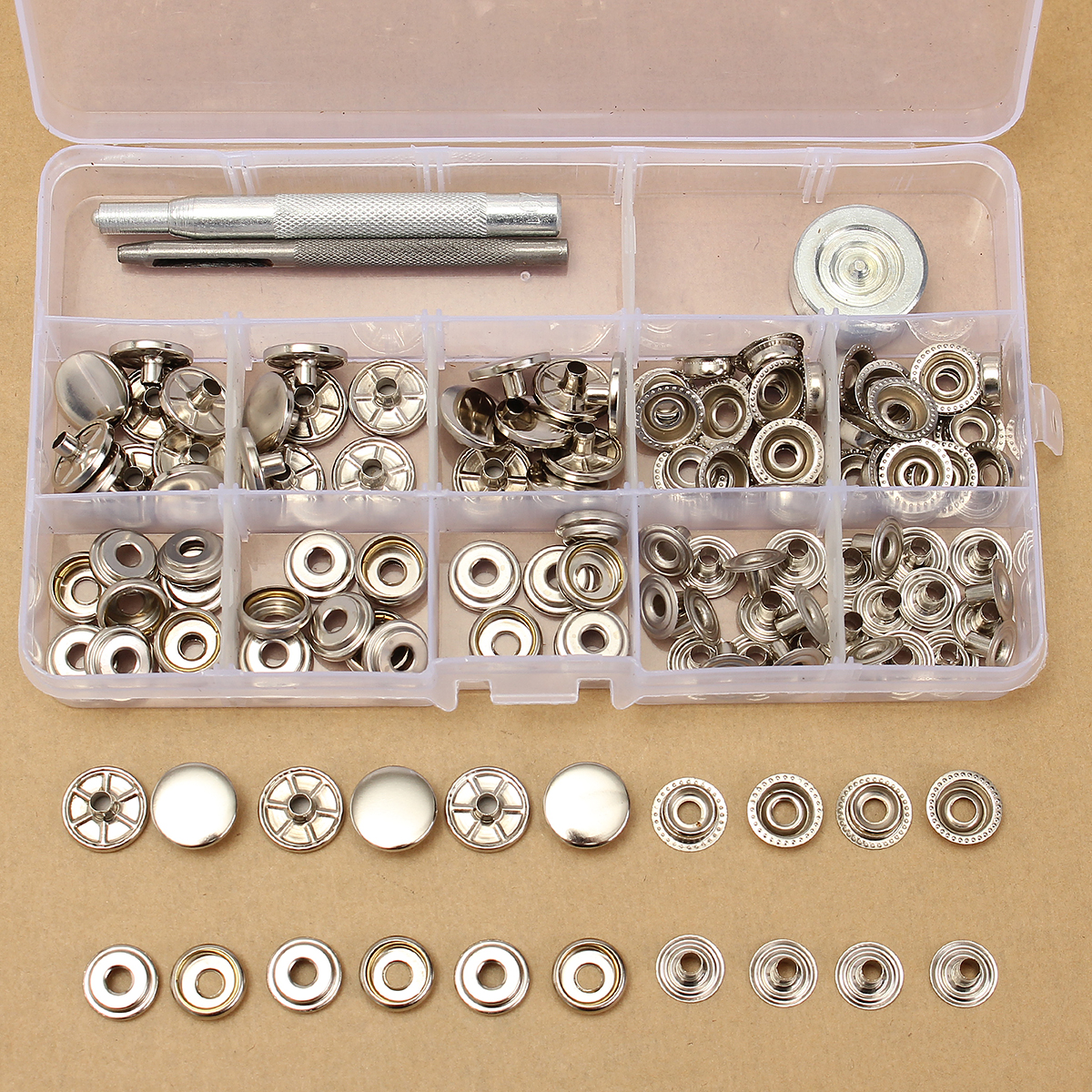 Pression Metal Sans Couture Goujons de Presse avec Outils pour Cuir Veste Portefeuille Vêtements en Jean 60 Ensembles 15 mm Boutons Pression Métal Set Bouton Snaps 6 Coloris